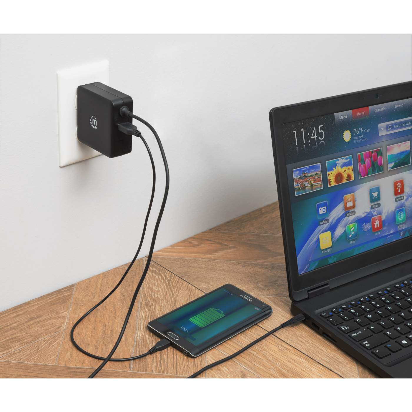60W USB C Wall Charger with Built-in Cable - Fast PD Charging for iPhone, MacBook, Samsung & More | Home, Office & Travel Use