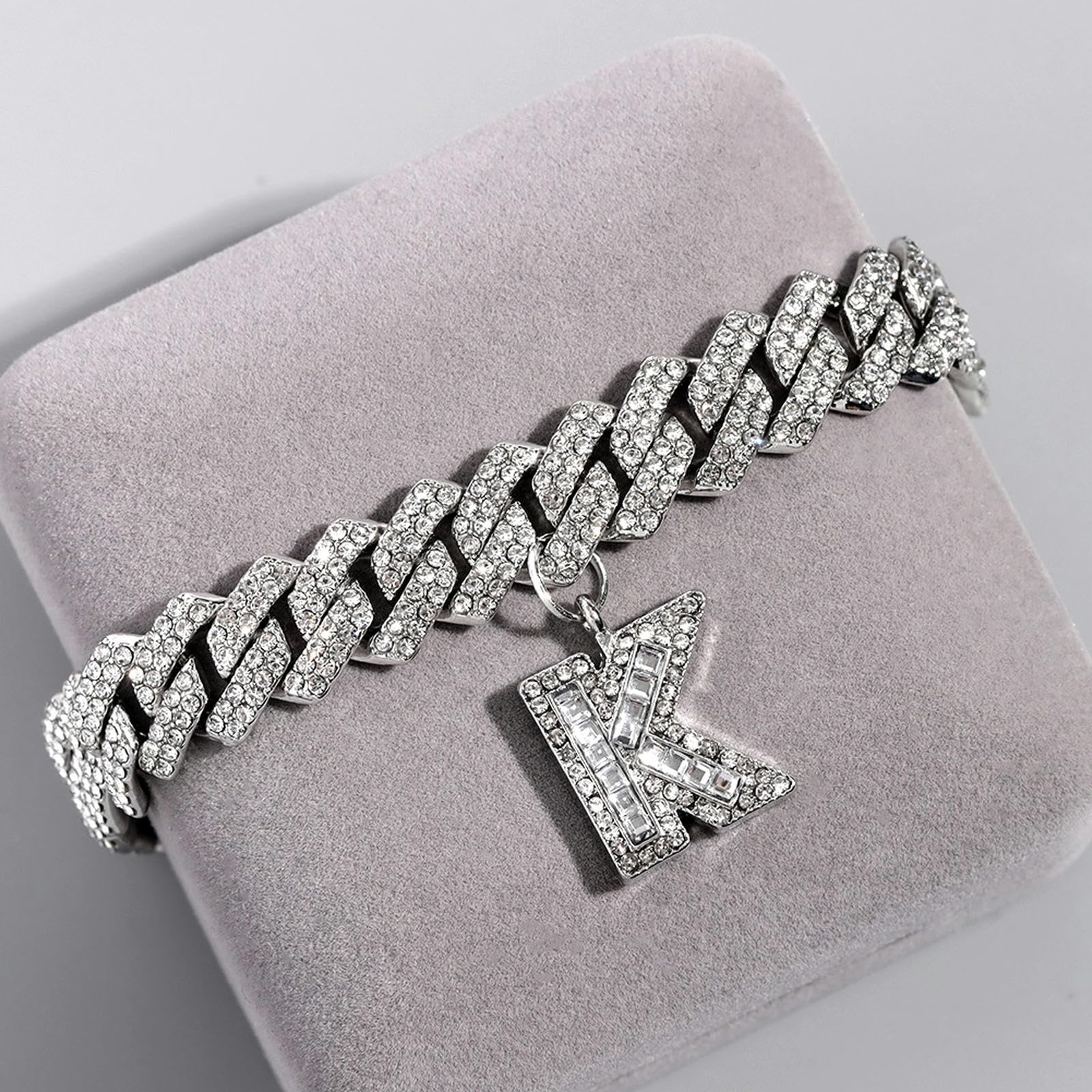 MESKEL Bling Baguette Letter Anklet Bracelet for Women - 14MM Ankle Chain Jewelry | Punk Hip Hop Style | Perfect for Parties, Concerts & Everyday Fashion
