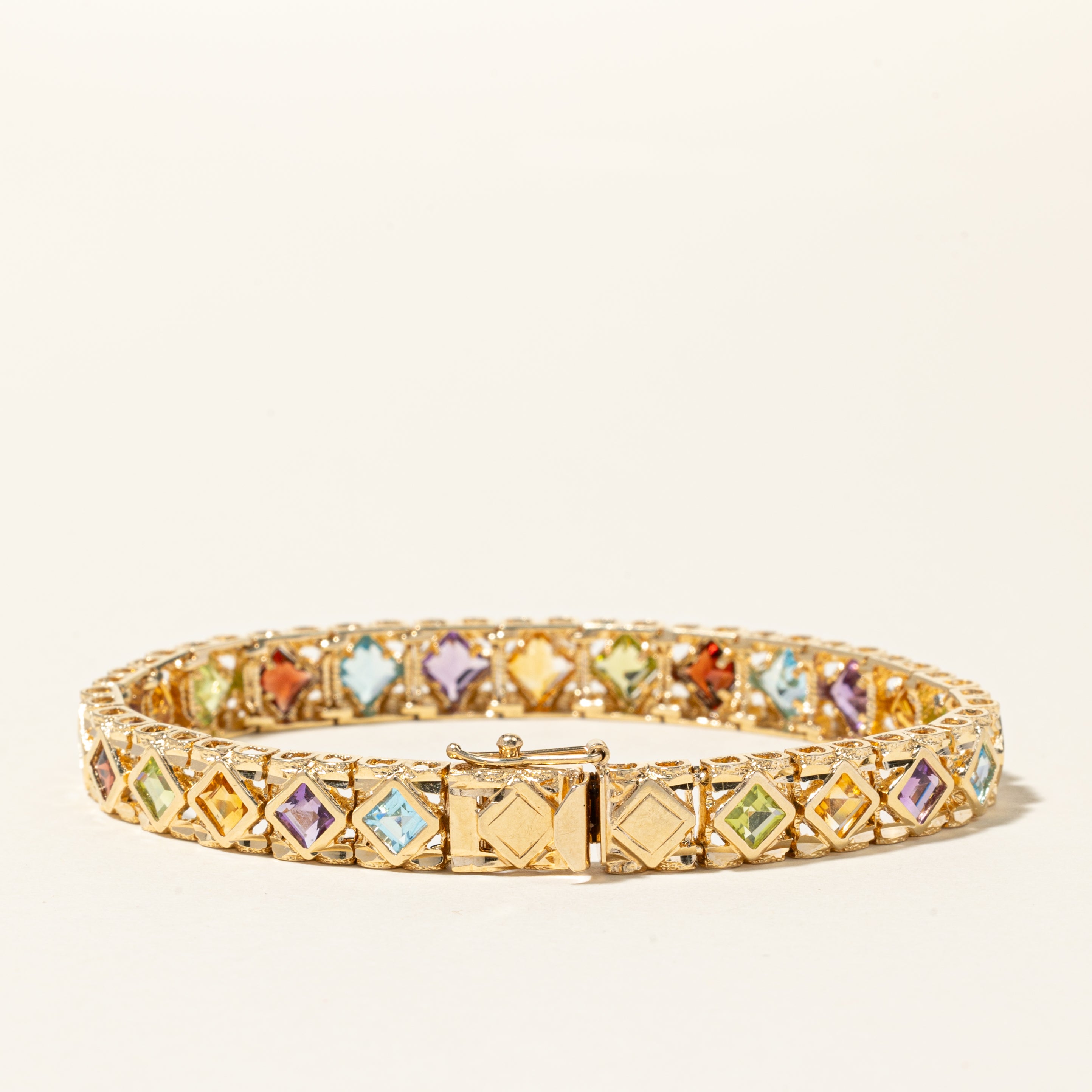 14K Yellow Gold Multi Gemstone Bracelet - 6.9ctw Natural Gemstones | 7 Inch Adjustable | Elegant Jewelry Gift for Women | Perfect for Weddings, Parties & Special Occasions