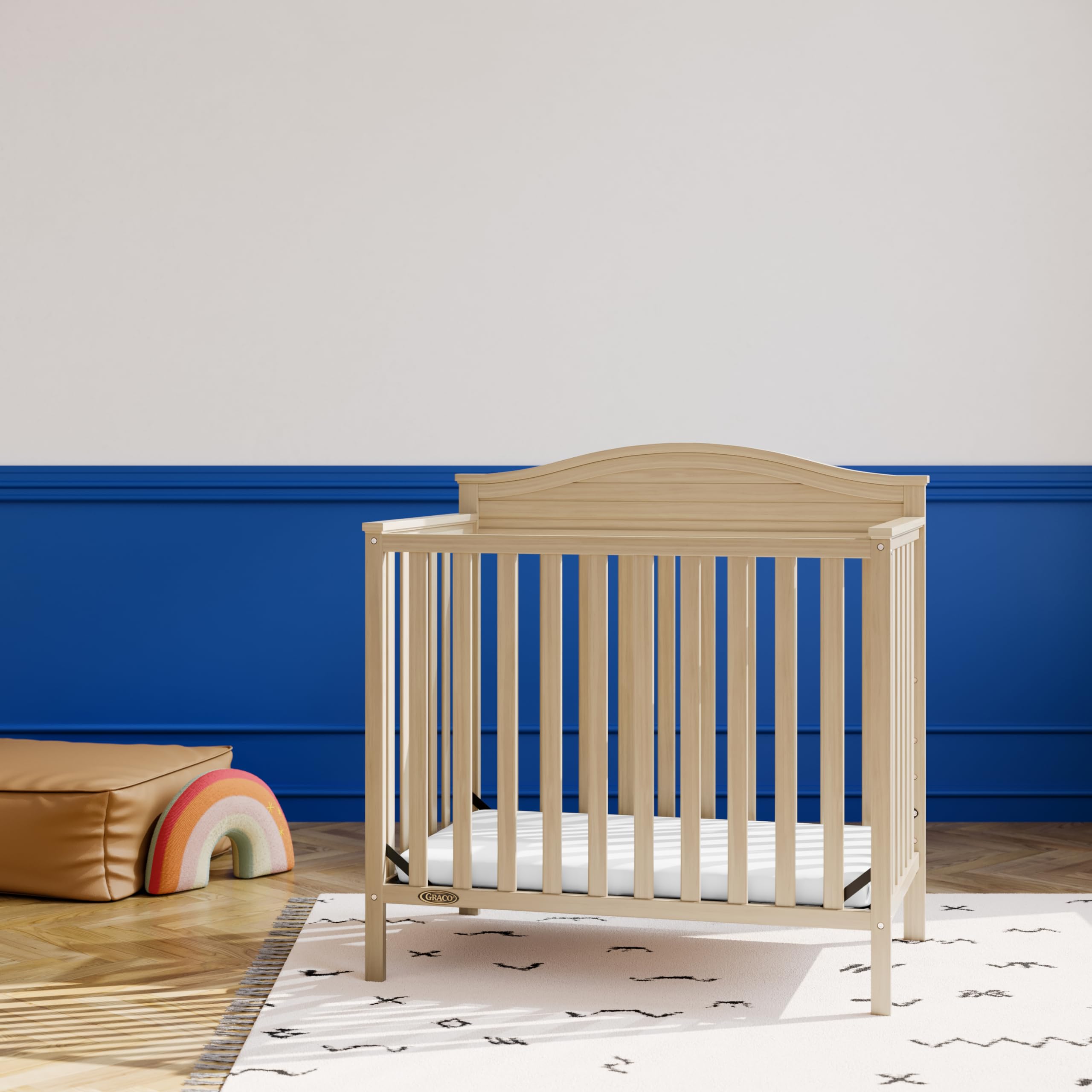 Graco Stella 4-in-1 Convertible Mini Crib with Mattress | Driftwood Finish | Converts to Twin Bed with Headboard & Footboard | Includes 2.5