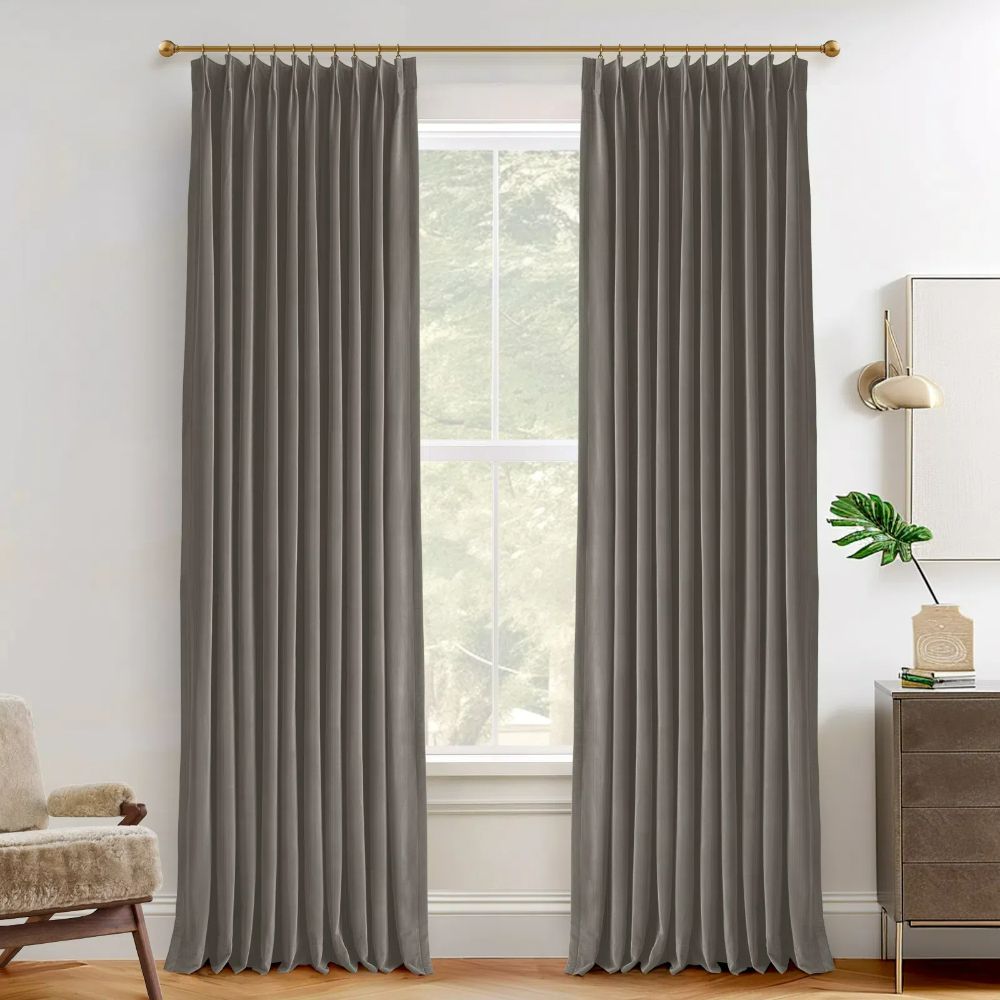 Luxury Blackout Velvet Curtains - Thermal Insulated Soundproof Drapes for Bedroom & Living Room | Steel Gray Pleated Design | Custom Sizes Available | Elegant Home Decor & Light Blocking Solution
