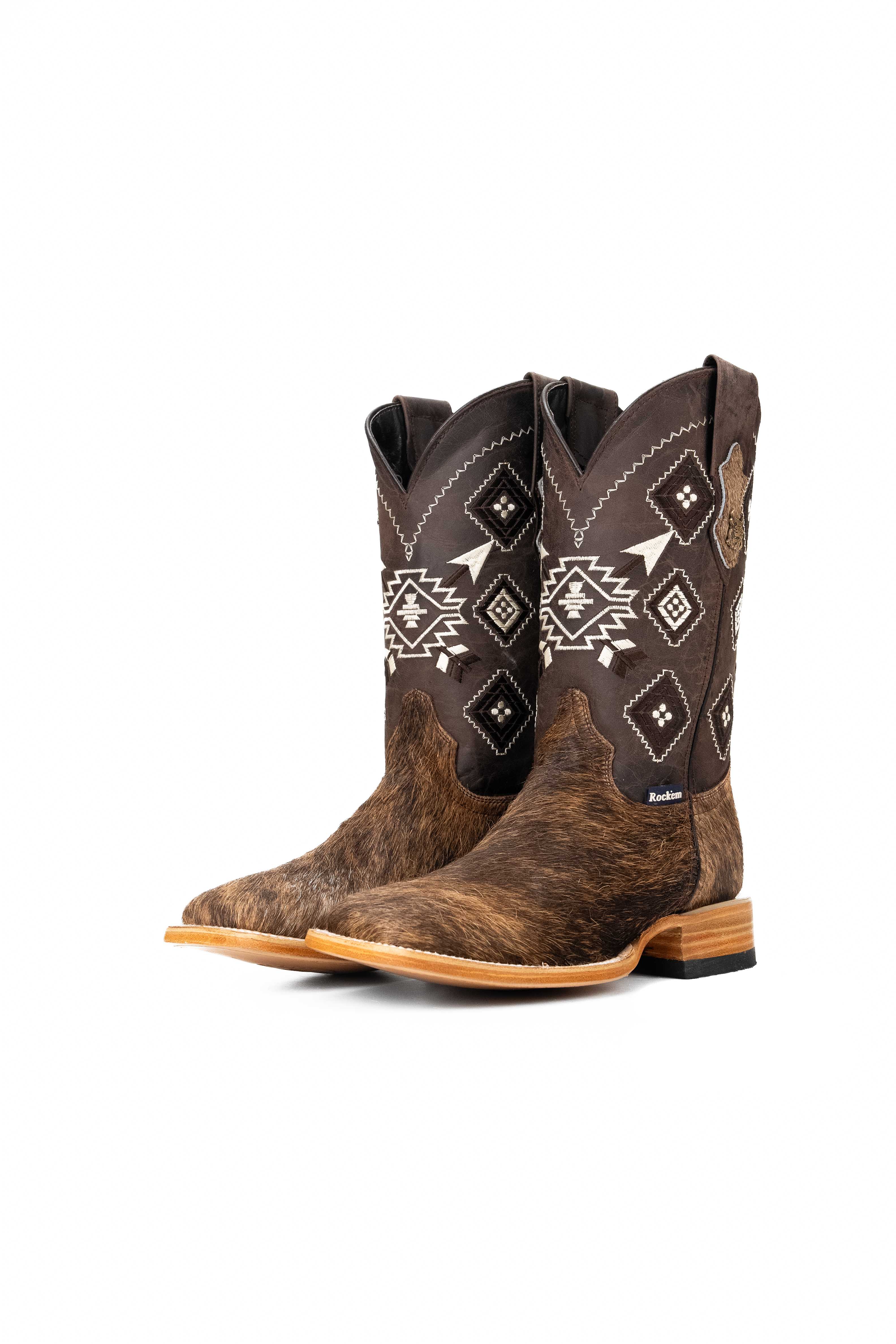 Authentic Men's Cowhide Square Toe Cowboy Boots - Size 8 - Western Style Riding Boots for Country Music Festivals & Rodeo Events