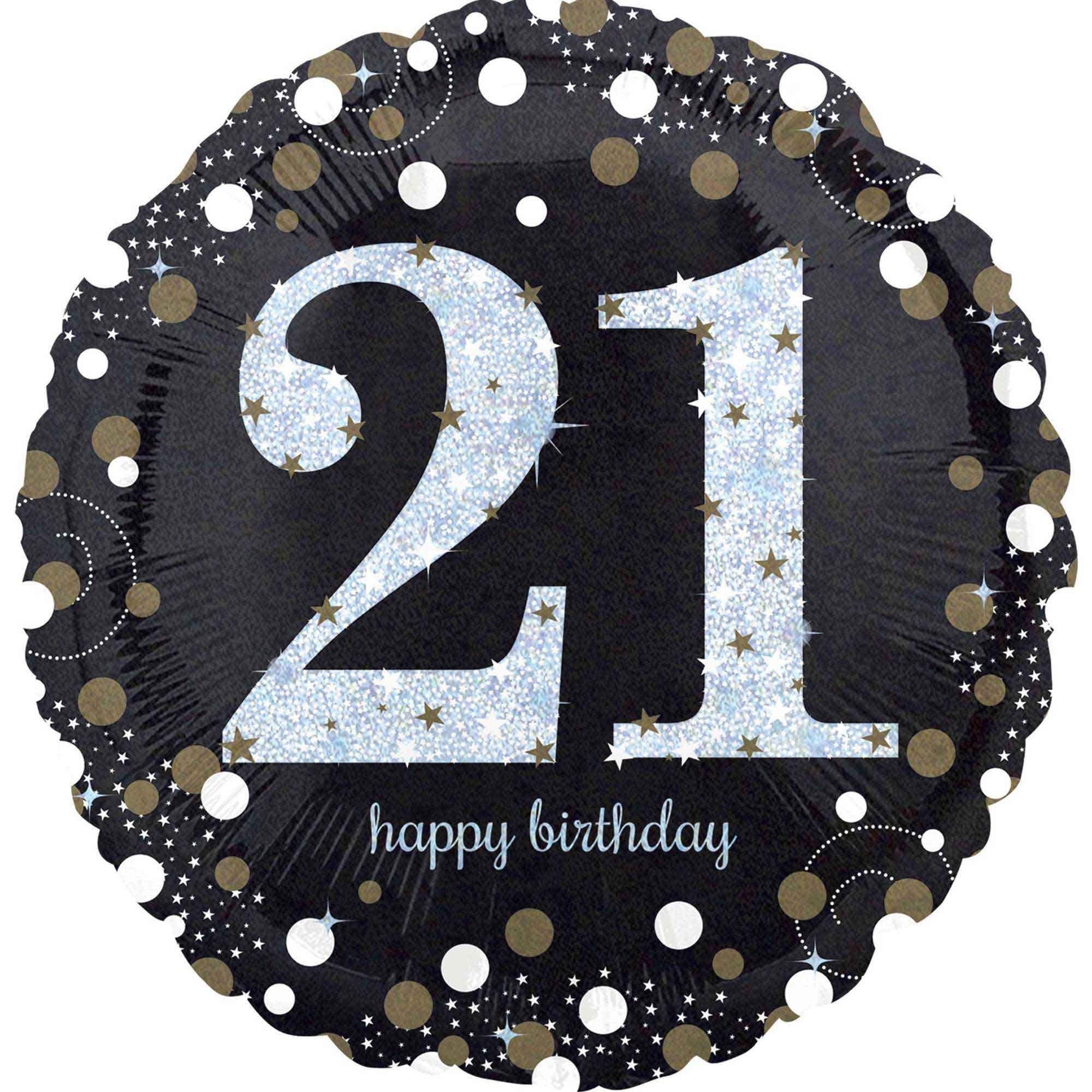 21st Birthday Holographic Foil Balloon - Shiny Party Decorations for Birthdays, Anniversaries & Celebrations