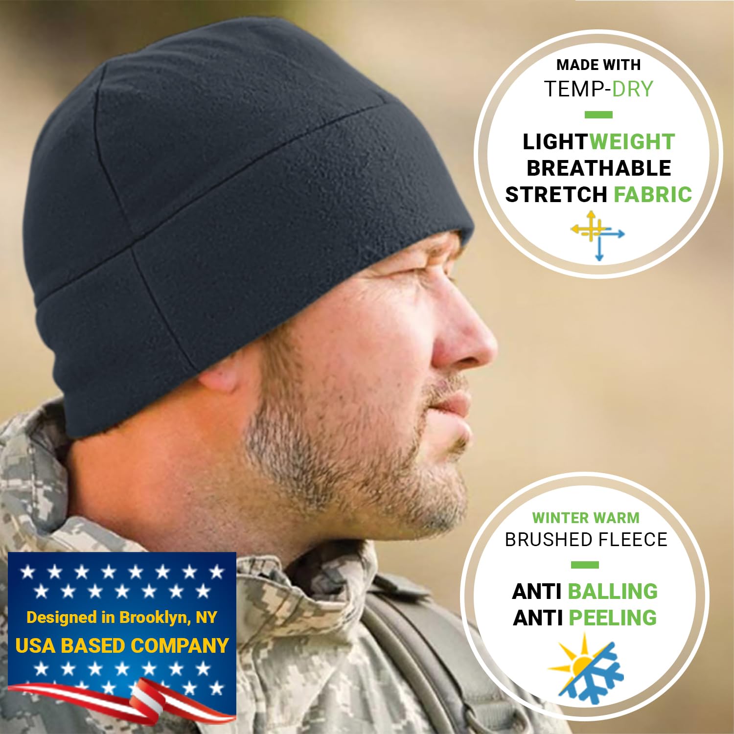 Tactical Fleece Watch Cap Beanie - Warm Skull Cap Fleece Hat for Men & Women - Winter Outdoor Hiking, Hunting, and Military Use