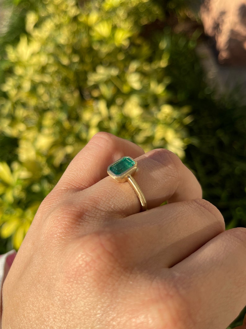 2.35ct 14K Gold Natural Dark Green Emerald Solitaire Vertical Engagement Ring for Women - Perfect for Proposals, Anniversaries & Special Occasions
