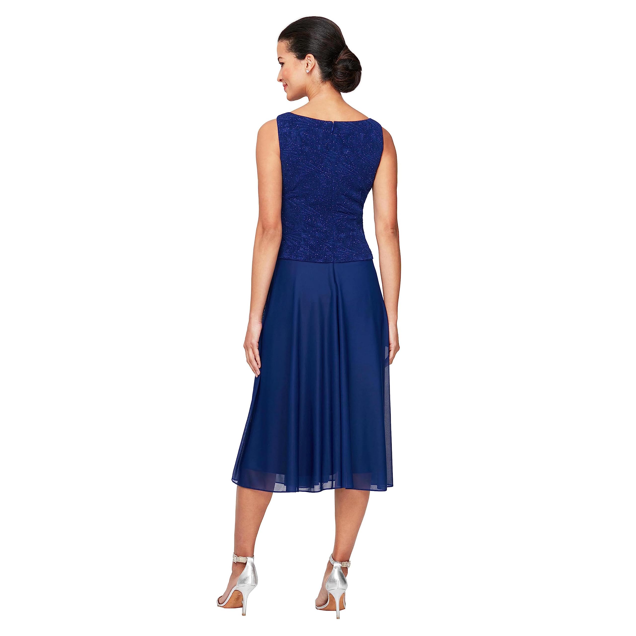 Alex Evenings Women's Elegant Tea Length Mock Dress with Sequin Jacket - Formal Evening Gown for Weddings, Parties & Special Occasions (Petite & Regular Sizes)