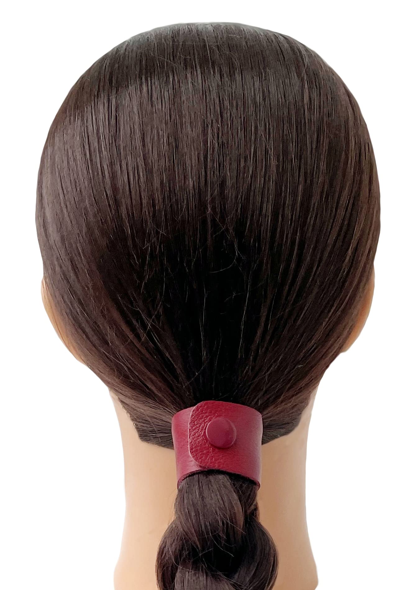 Premium Leather Hair Ties for Women & Men - Soft Ponytail Holders for Long Hair - Cherry Red Hair Accessories - Perfect for Workouts, Office & Everyday Styling