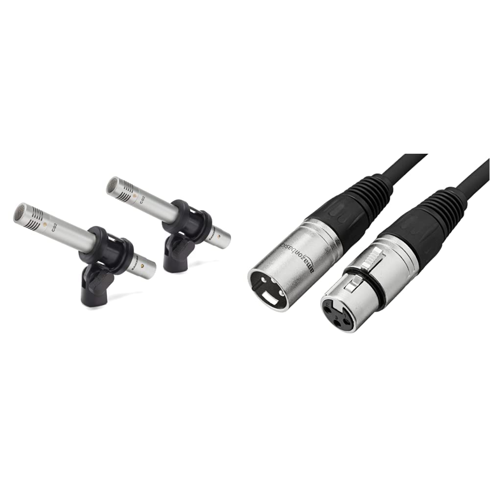 Samson C02PR Pencil Condenser Microphone (Silver) & Amazon Basics XLR Cable (25ft, Black) - Professional Studio Recording, Live Performance, Podcasting, and PA System Setup