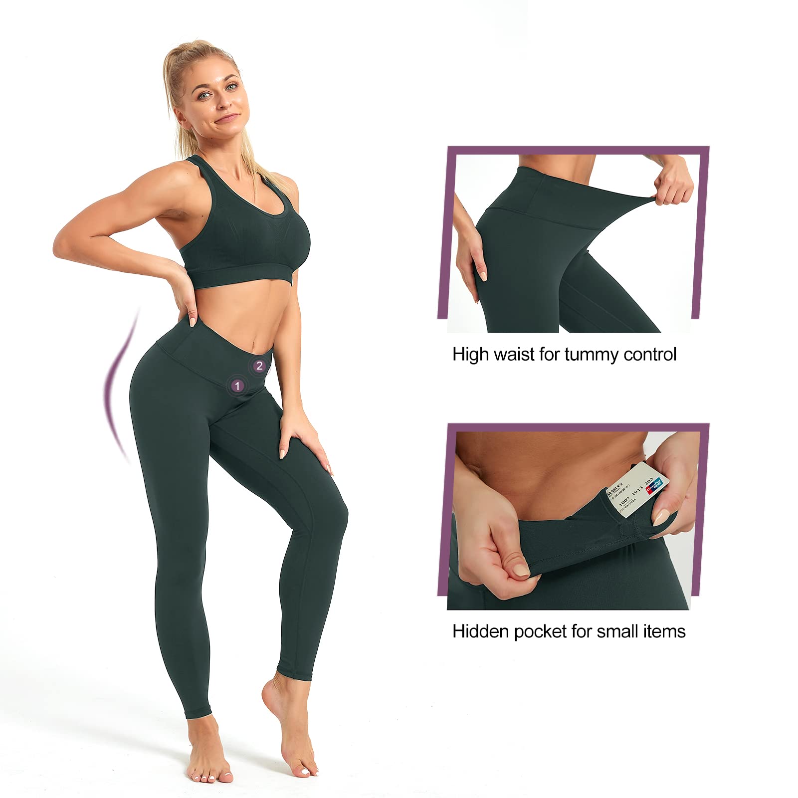 High Waisted Yoga Leggings for Women with Pockets - Tummy Control & Butt Lift Workout Leggings - Running, Gym & Lounge Pants for Active Women