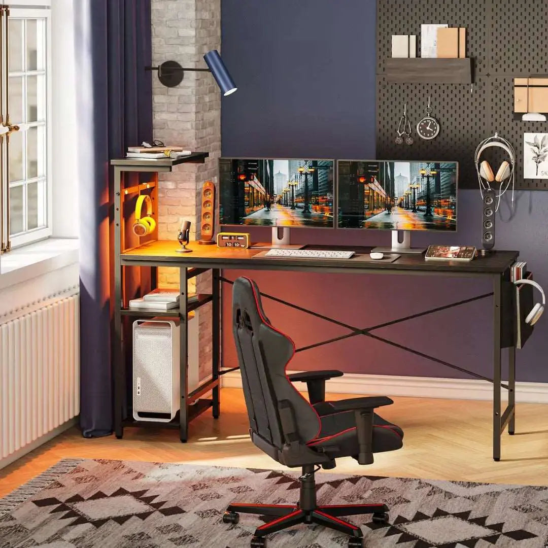 Bestier 61 Inch Large Gaming Desk with Shelves & Storage Bag - Sturdy Computer Desk for PC Gamers, Home Office Workstation with Ergonomic Design - Perfect for Gaming Setup, Streaming & Remote Work