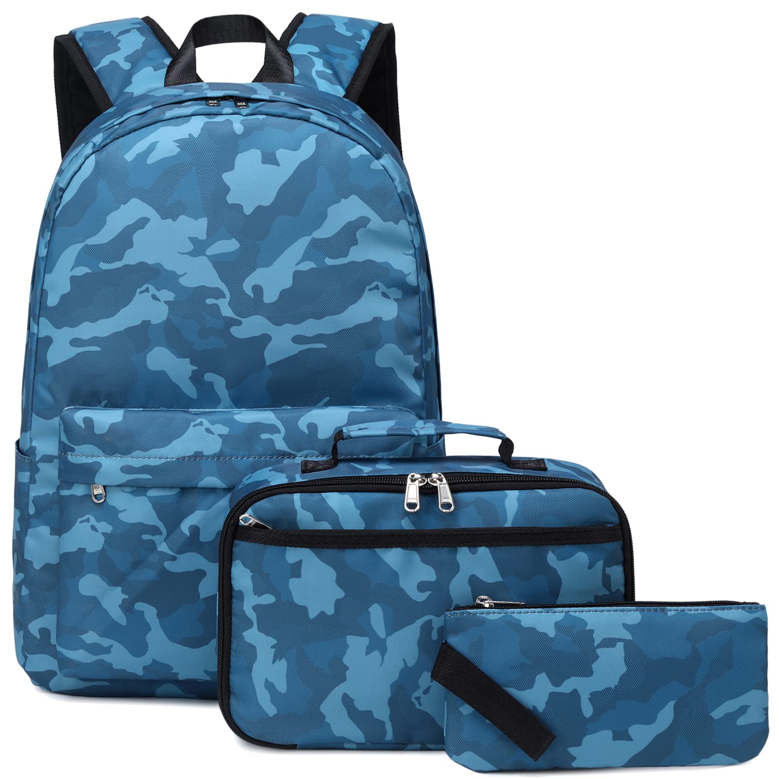 **Boys Backpack for School - Durable Elementary & Middle School Bookbag with Lunch Box & Pencil Case, Camouflage Design (Blue Camo) - Perfect for Daily Use, Travel & Outdoor Adventures**