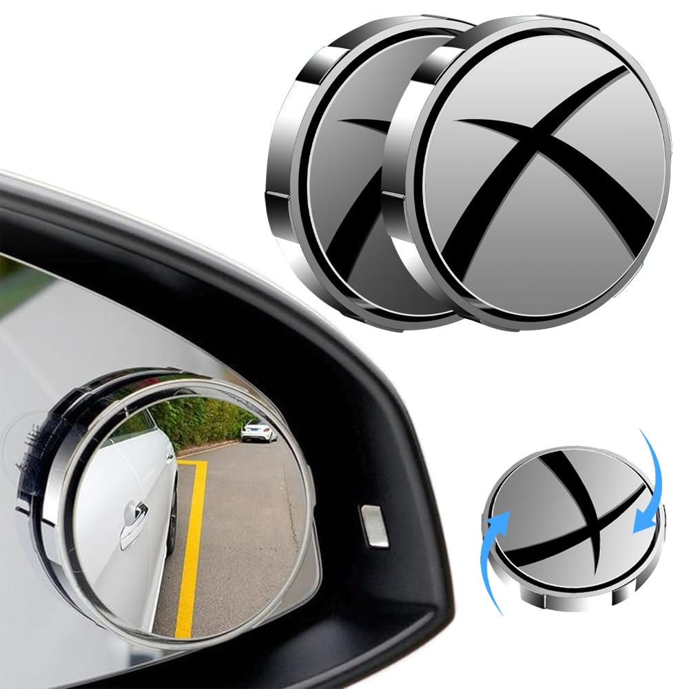 2024 New Suction Cup Car Convex Blind Spot Mirror 2PCS - 360° Wide Angle Side Mirror for All Vehicles (Silver) | Enhanced Safety, Easy Installation | Perfect for Parking, Lane Changing & Blind Spot Monitoring
