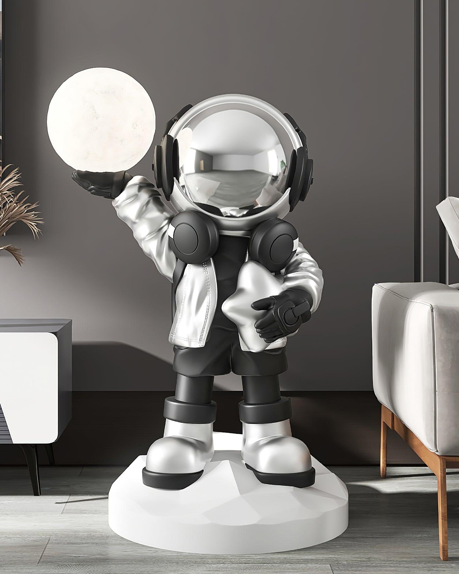 Apollo Astronaut LED Floor Lamp with Built-in Rechargeable Battery - Modern Space-Themed Lighting for Bedroom, Living Room, or Office Decor