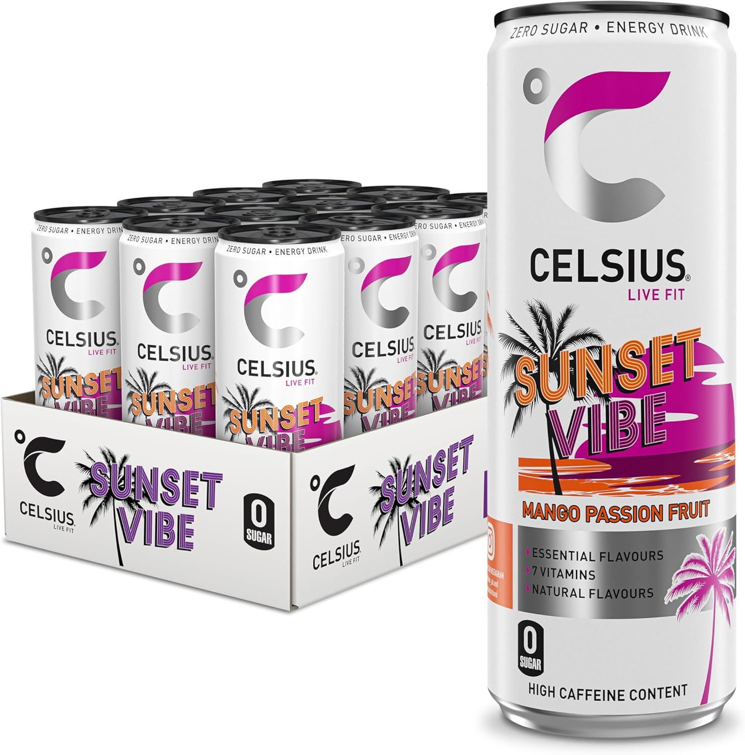CELSIUS Fantasy Vibe Energy Drink 12 Pack (12x355ml) - Zero Sugar, 200mg Caffeine, Refreshing Citrus Flavor - Boost Energy for Workouts, Gaming & Study