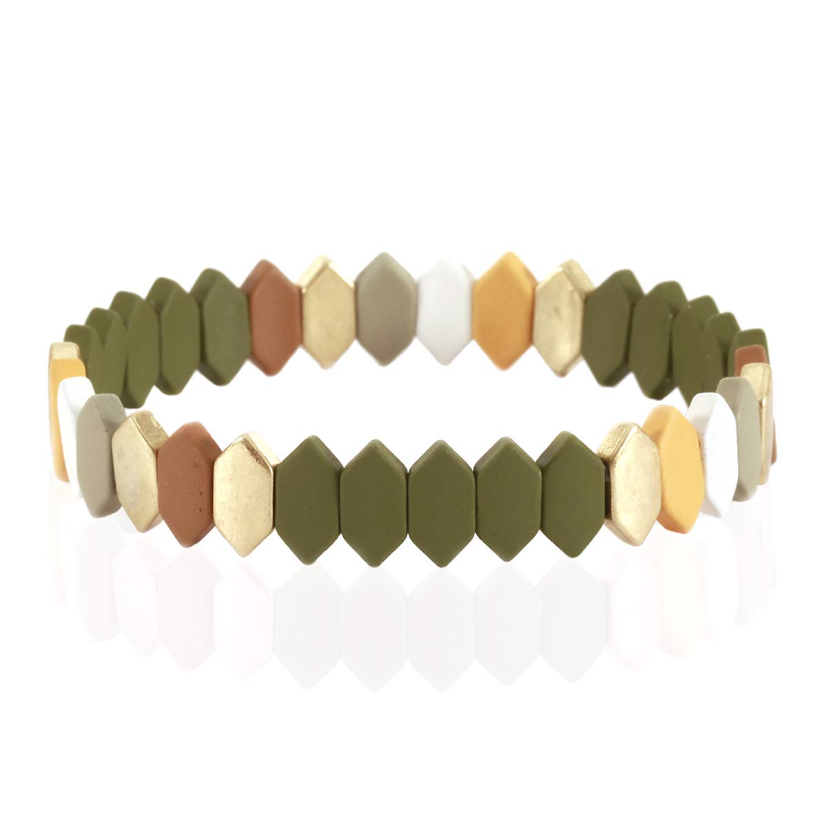 Bohemian Stretch Statement Bracelet Set - Adjustable Geometric Cuff Bangle with Colorful Coated Metal Cubes, Chevrons & Hexagons | Perfect for Festival, Boho Fashion & Layered Jewelry Looks