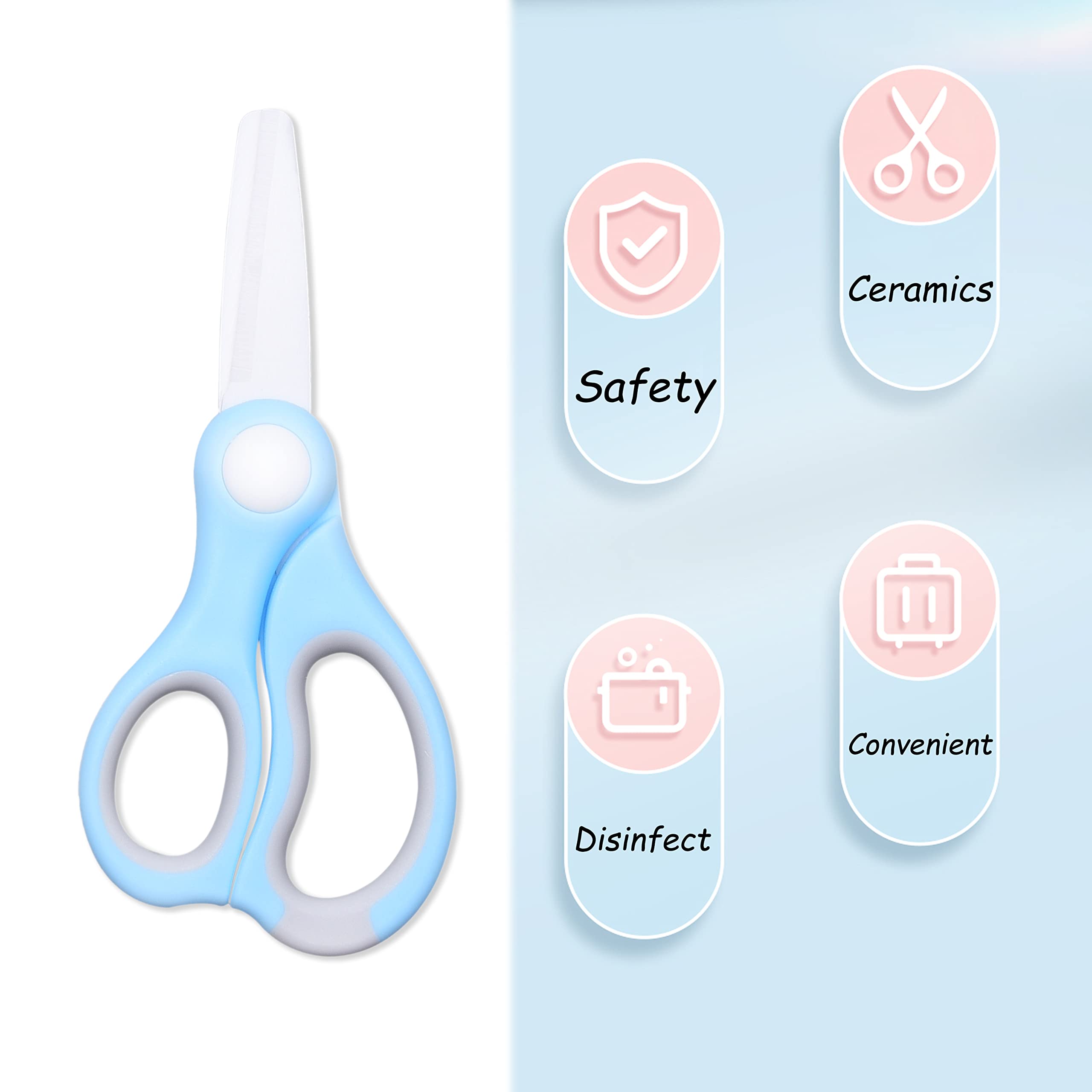 Kare & Kind Ceramic Baby Food Scissors - Safe & Easy Cutting Tool for Infants - Includes Dust Cover & Storage Case - Perfect for Noodles, Meat, Chicken, Vegetables & Fruits - Ideal for Home, Travel & Daycare Use (Blue, 1 Pack)