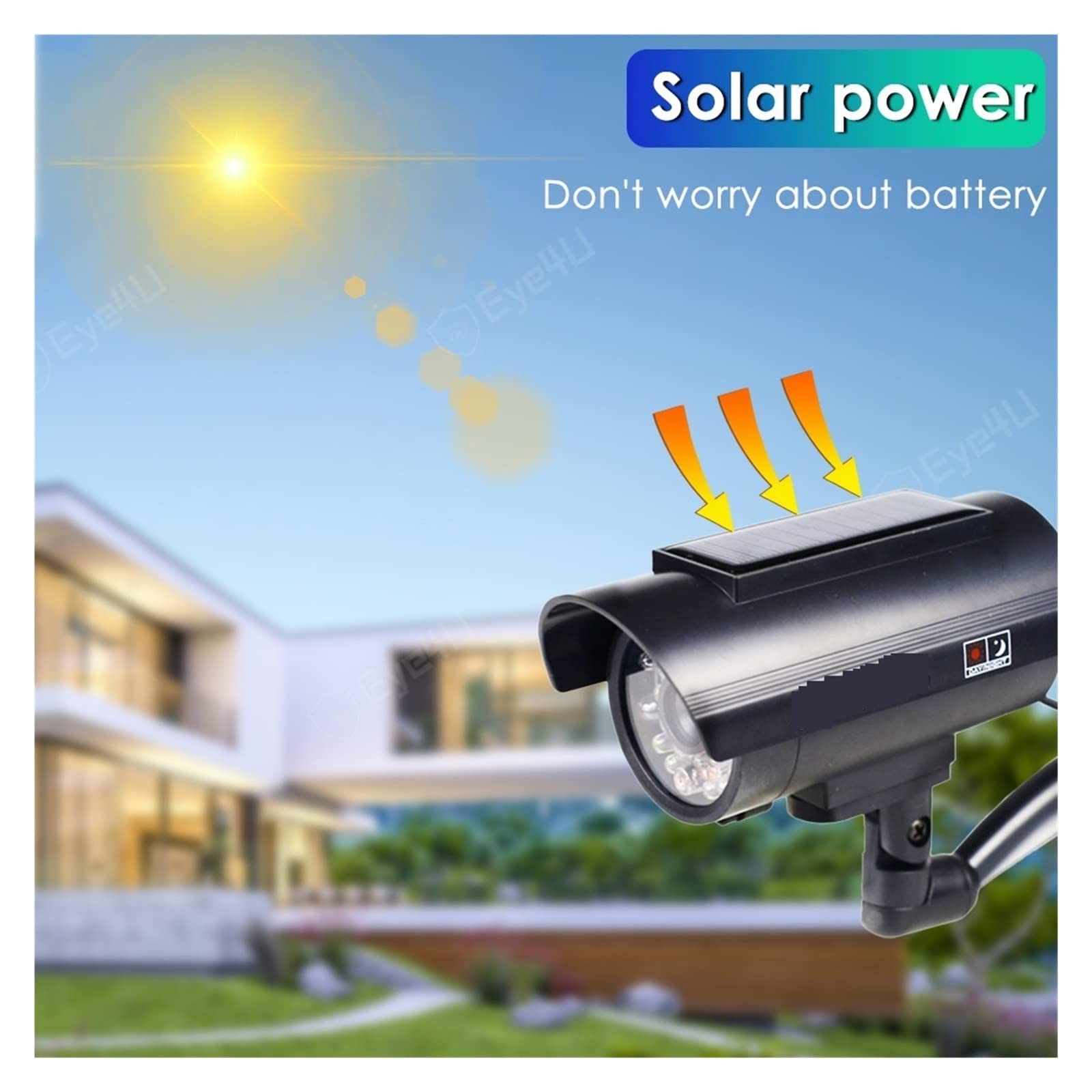 Solar Security Camera Outdoor - Fake CCTV Surveillance Dummy Camera with Flashing LED Light for Home Protection (Silver) | Ideal for Deterring Burglars & Enhancing Home Security