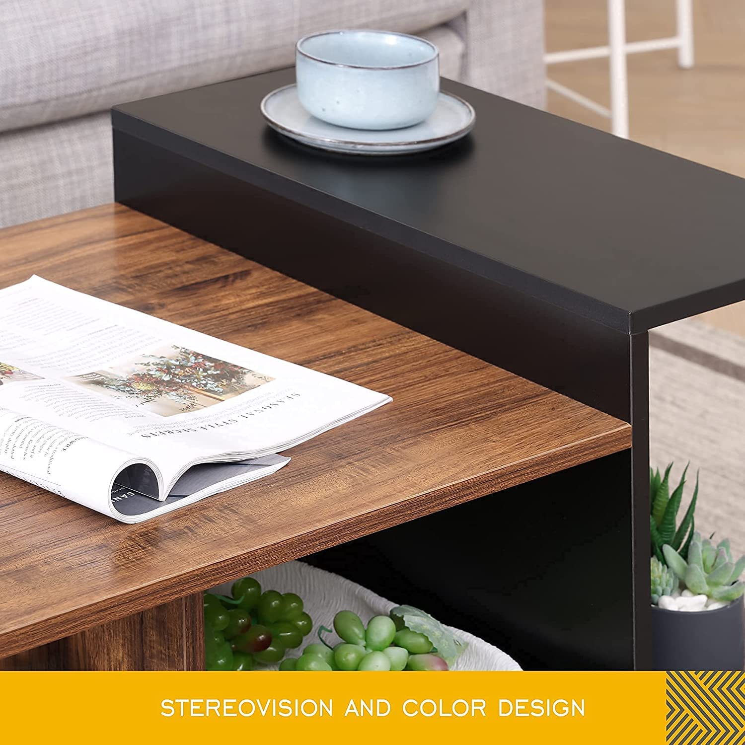2-in-1 Yellow LED Lift Top Coffee Table - 63