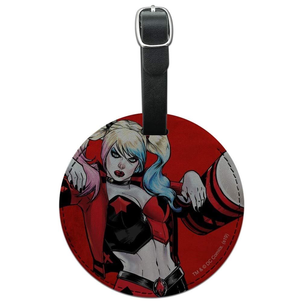 Harley Quinn Character Round Leather Luggage Tag - Personalized Carry-On ID Tag for Suitcases, Bags & Backpacks - Perfect for Travel, Business Trips & Vacation Identification