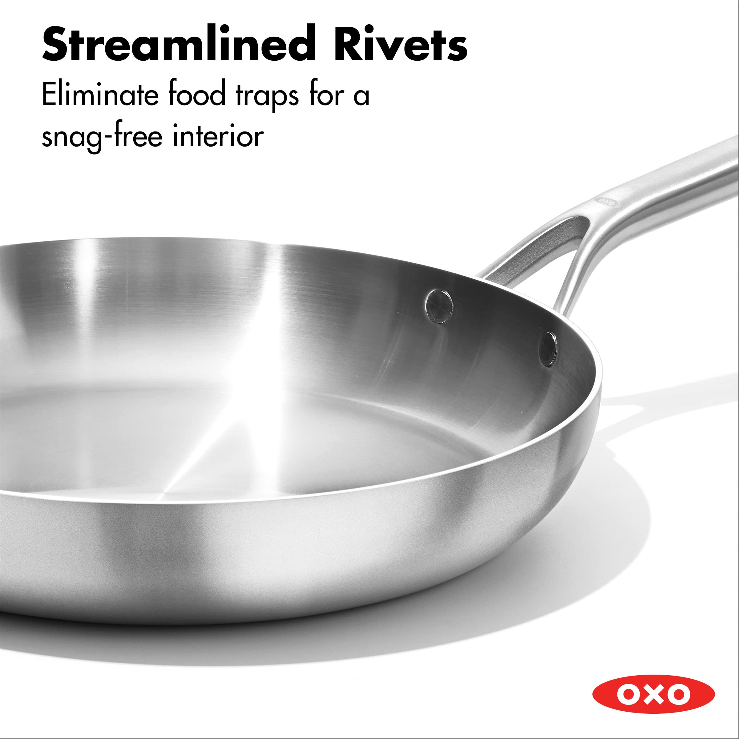 OXO Mira Tri-Ply Stainless Steel 12-Inch Frying Pan Skillet - Induction Compatible, Multi-Clad Construction, Dishwasher & Metal Utensil Safe - Perfect for Searing, Sauteing & Everyday Cooking
