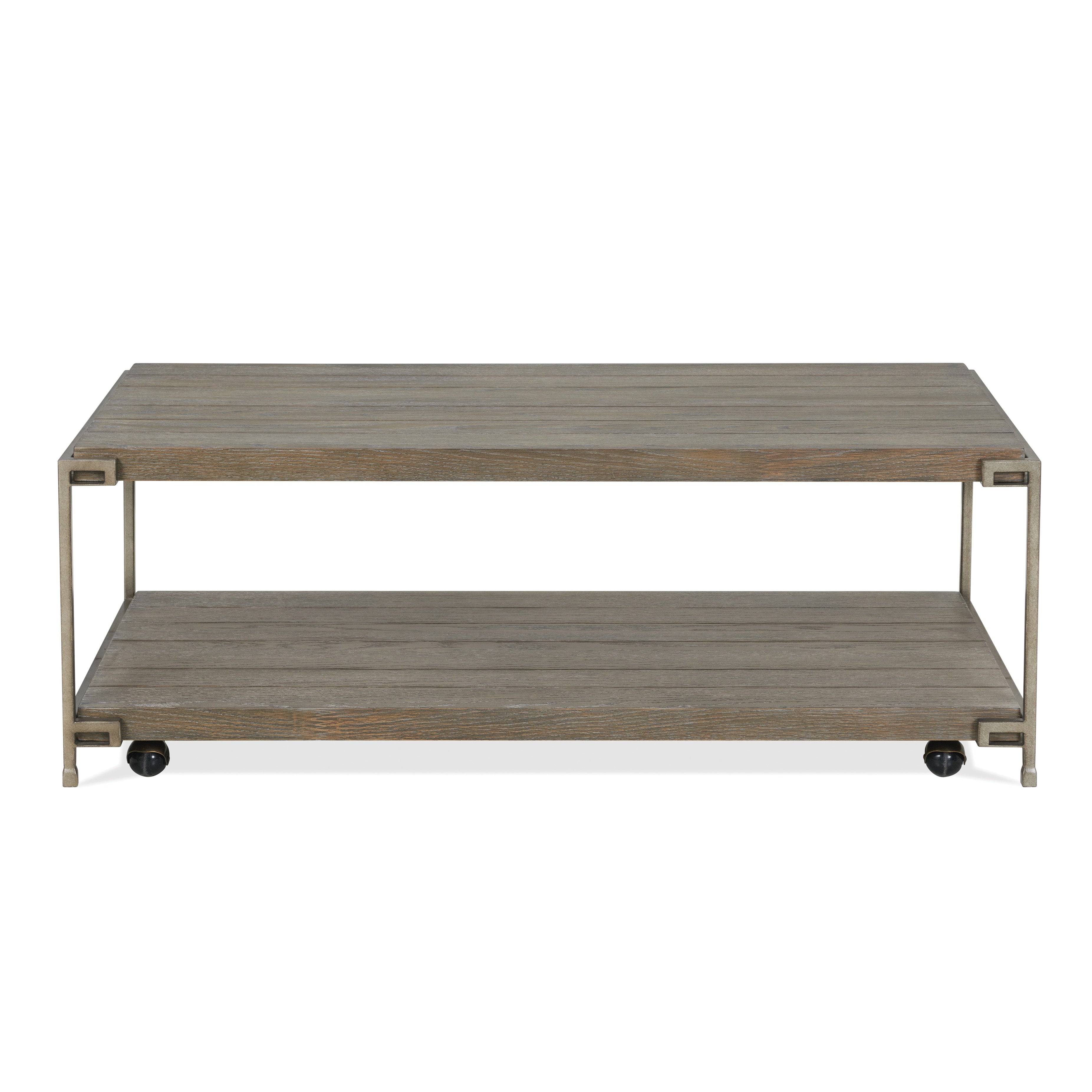 Roundhill Furniture Corbeta Metal Frame Wood Coffee Table with Casters - Modern Living Room Center Table for Home Decor, Office, and Lounge Spaces