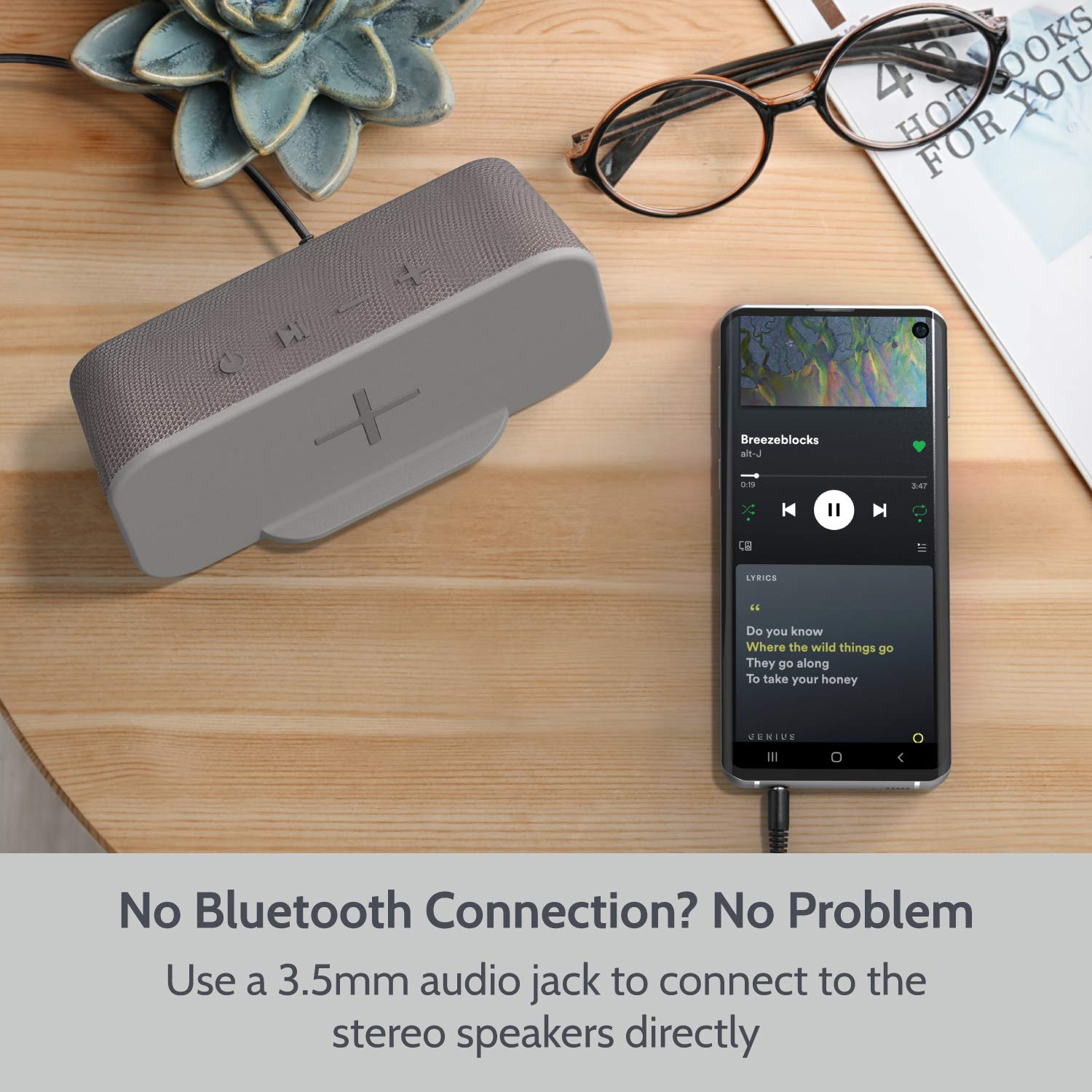 i-Box Wireless Charger & Bluetooth Speaker - 6W Stereo Sound, 4000mAh Portable Charging Station with Qi Wireless Charging for iPhone/Android - Desk Organizer with 3.5mm Audio Jack (Grey) | Perfect for Home Office, Bedside Table & Travel Accessories