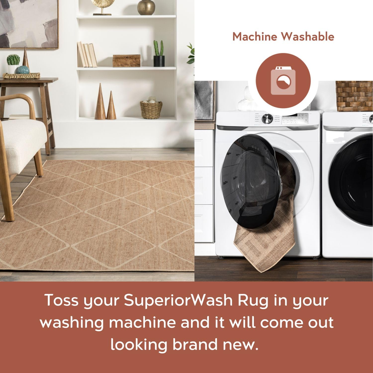 nuLOOM 8' x 10' Easy-Jute SuperiorWash Machine Washable Non-Slip Area Rug - Billy Ivory - Perfect for Living Room, Bedroom, Kids Room & Nursery Decor | Durable & Stylish Home Accent