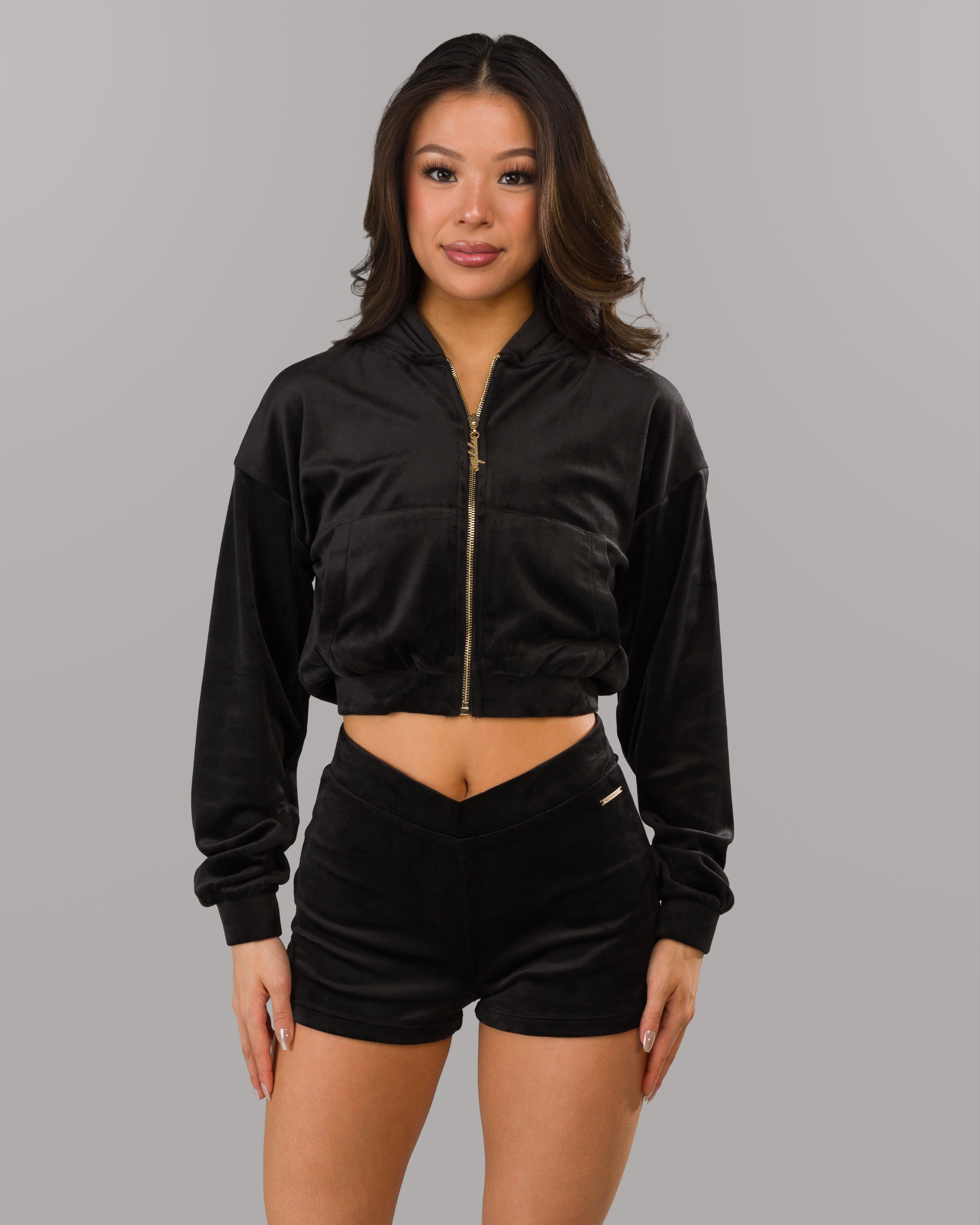 Premium Velour Zip-Up Hoodie for Women & Men - Soft & Cozy Black Pullover for Casual Wear, Gym, and Lounge