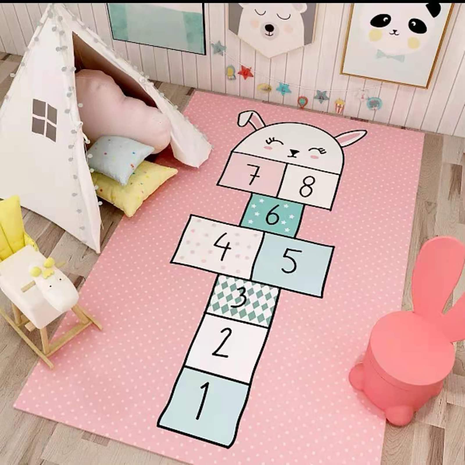 NTCE Non-Slip Hopscotch Play Rug for Kids - Soft Educational Counting Game Carpet for Boys & Girls - Perfect for Bedroom, Playroom, and Nursery Decor - Encourages Active Indoor Play and Learning