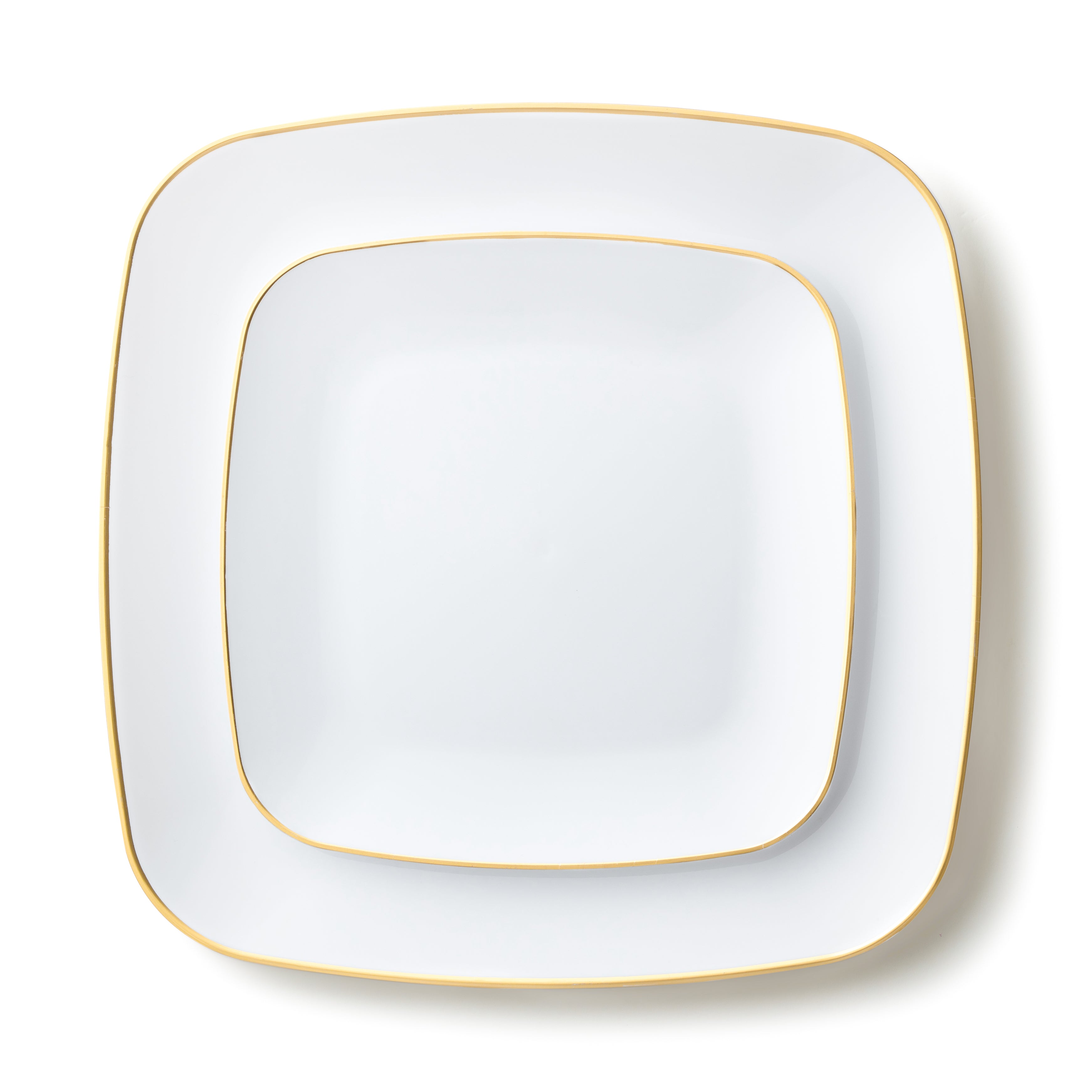 32-Pack White & Gold Square Plastic Dinnerware Set for 16 Guests - Elegant Disposable Plates, Forks, Knives & Spoons - Perfect for Weddings, Parties, Catering & Outdoor Events