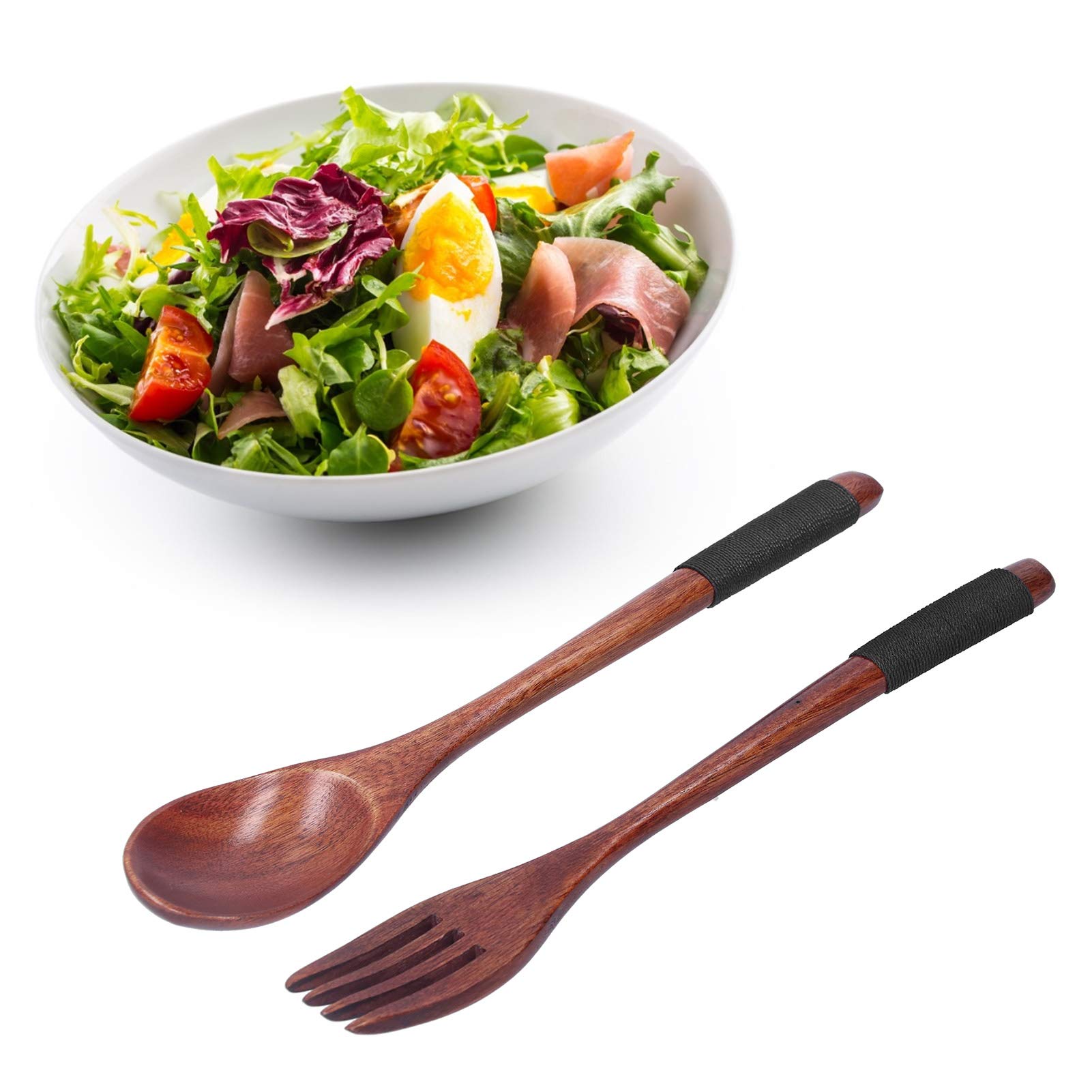 Premium Japanese Style Cutlery Set - 6-Piece Wooden Spoon, Fork & Soup Teaspoon - Natural Bamboo Kitchen Cooking Utensils for Asian Cuisine, Soup, Salad & Home Dining