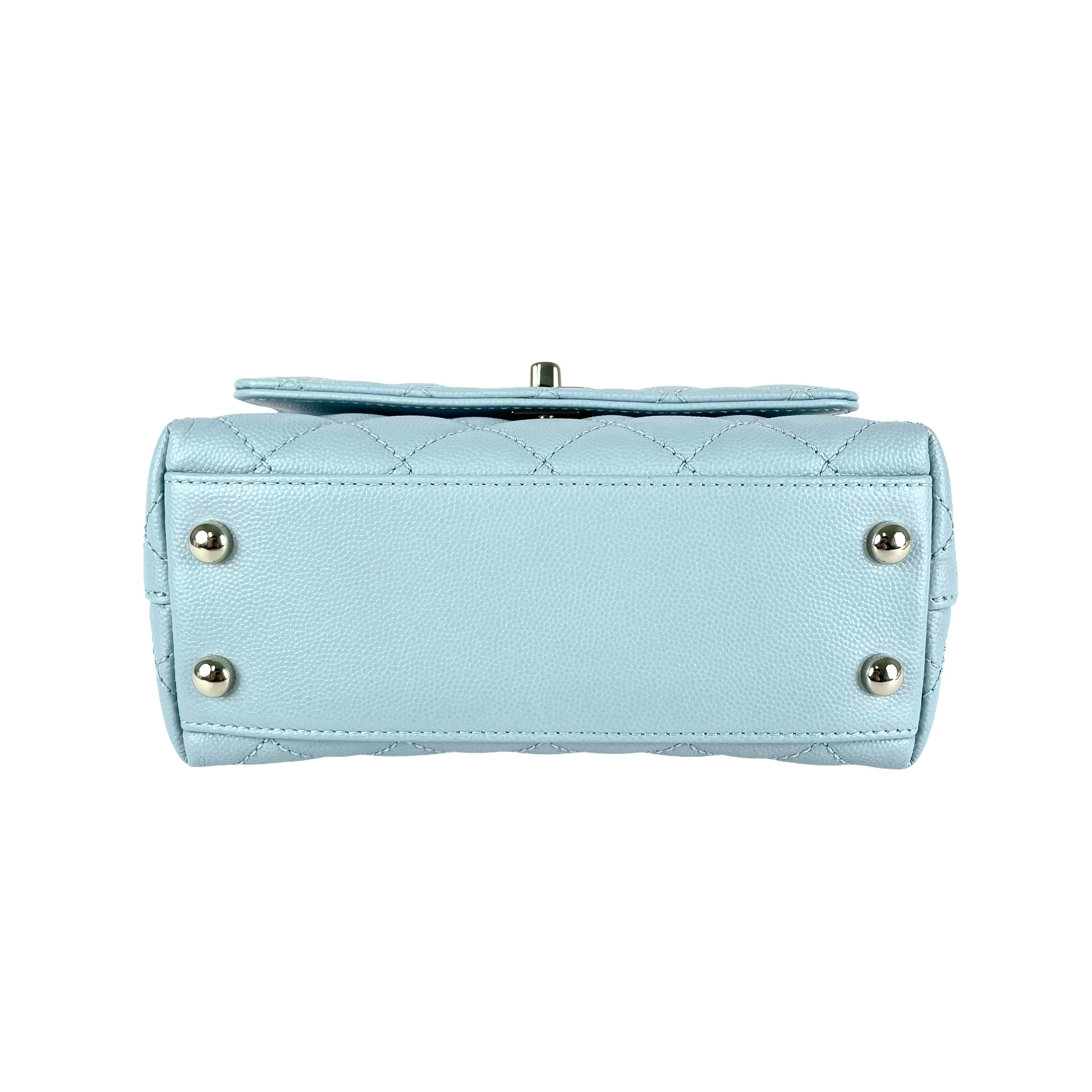 Chanel Mini Coco Handle Bag in Light Blue - Luxury Crossbody Shoulder Bag for Women, Perfect for Parties, Dates & Everyday Use