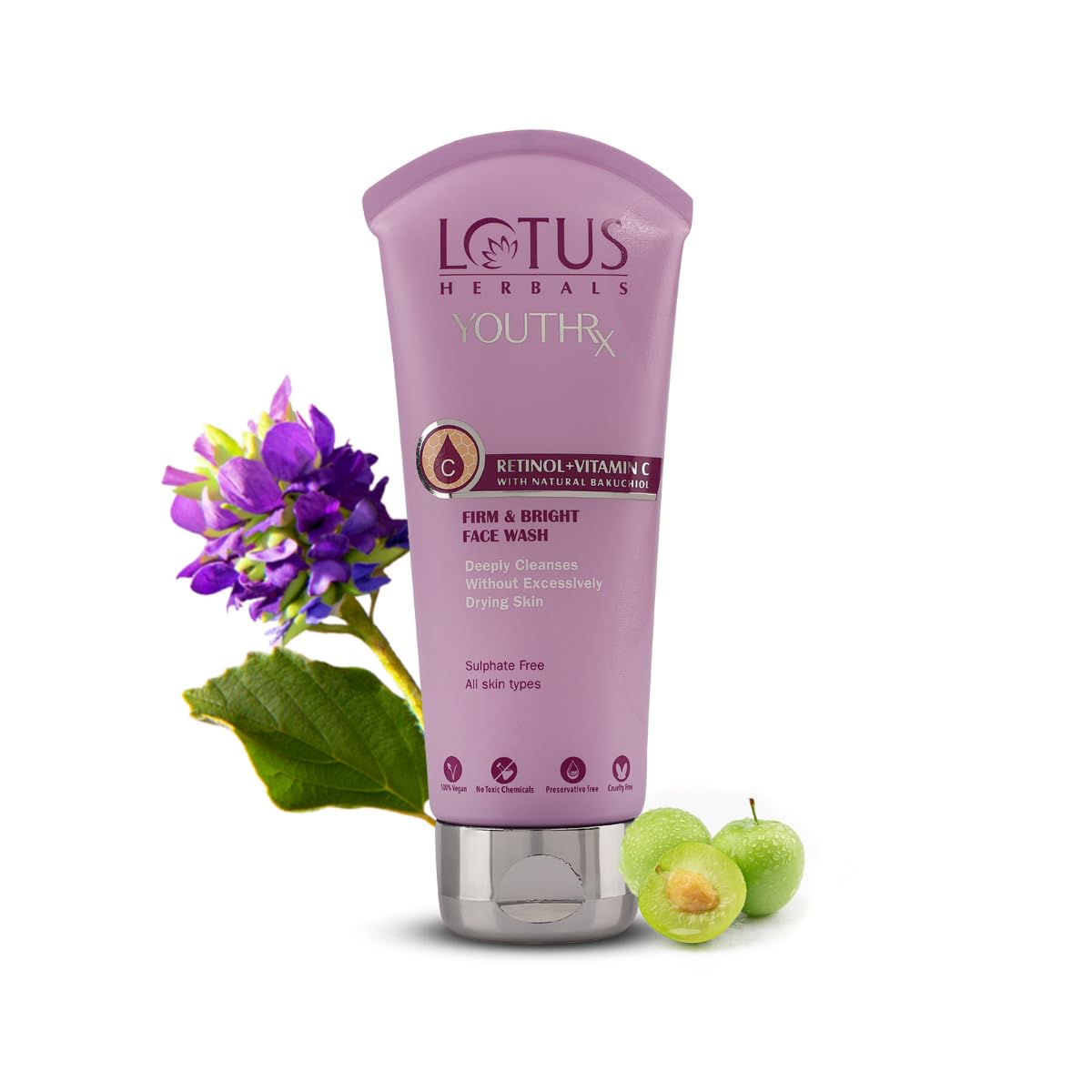 Lotus Herbals YouthRx Firm & Bright Face Wash with Bakuchiol Retinol & Vitamin C - Anti-Aging & Brightening Cleanser for Glowing Skin (100ml) | Perfect for Daily Skincare Routine & Anti-Wrinkle Treatment