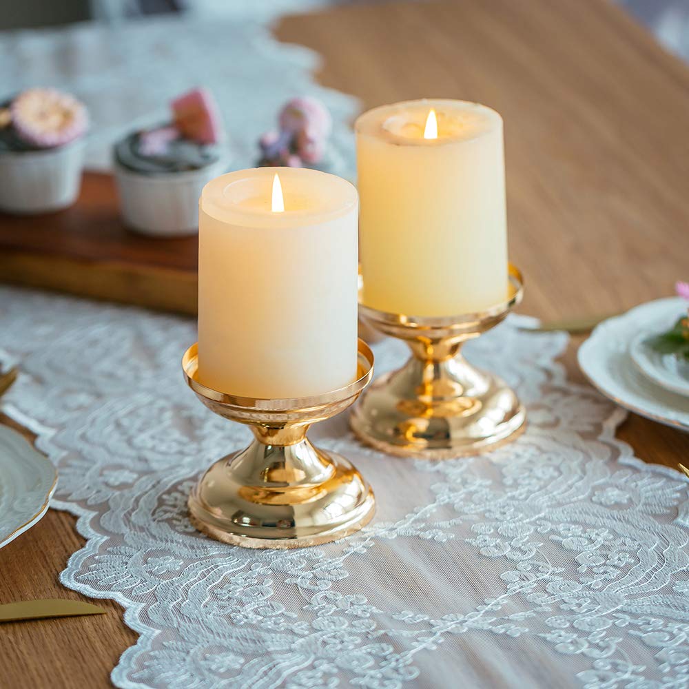 4 Pcs Gold Metal Pillar Candle Holders - Elegant 3