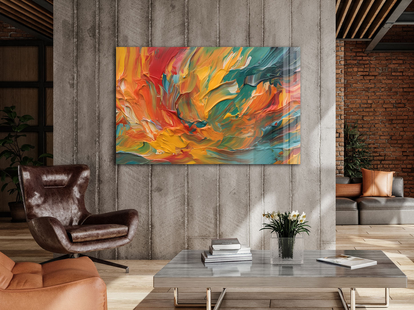 Orange Abstract Wall Art - Modern Canvas Painting for Home & Office Decor - Perfect for Living Room, Bedroom, and Workspace