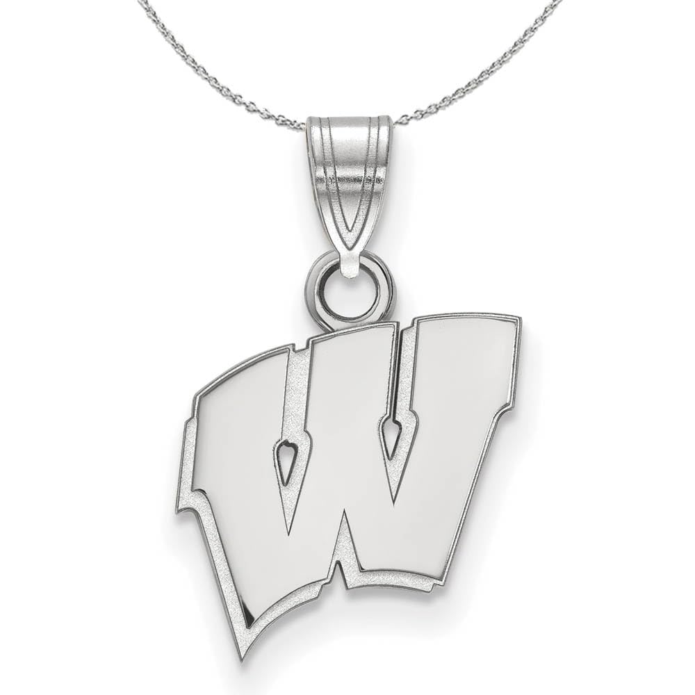 University of Wisconsin Sterling Silver 'W' Pendant Necklace - Black Bow Charm for Badgers Fans & Graduation Gifts