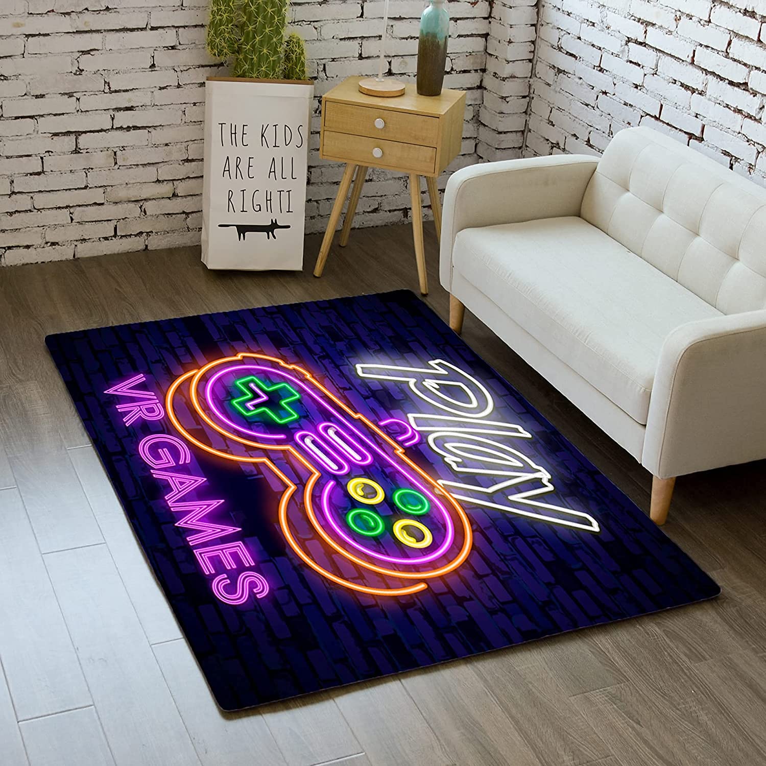 Boys Cartoon Carpet - Soft Gaming Room Rug with Video Game Controller Design (47x24 Inch) - Perfect for Bedroom, Playroom & Gamer Floor Mat