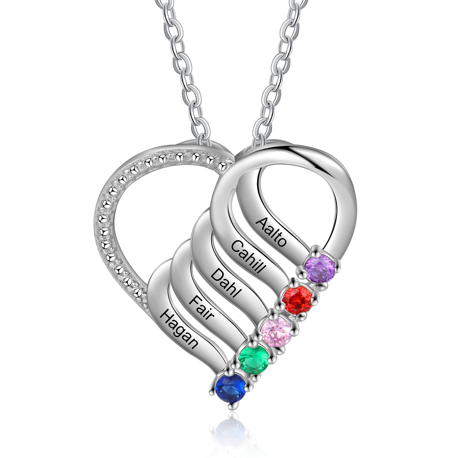 Personalized Mother's Necklace with Birthstones - Custom Name Pendant for Women | Birthday Gift for Mom & Daughter