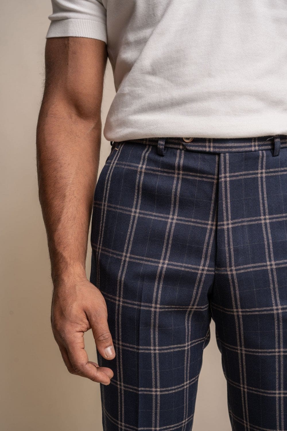 Cavani Hardy Navy Check Slim Fit Trousers for Men - Stylish Business Casual Pants for Office, Work & Formal Occasions