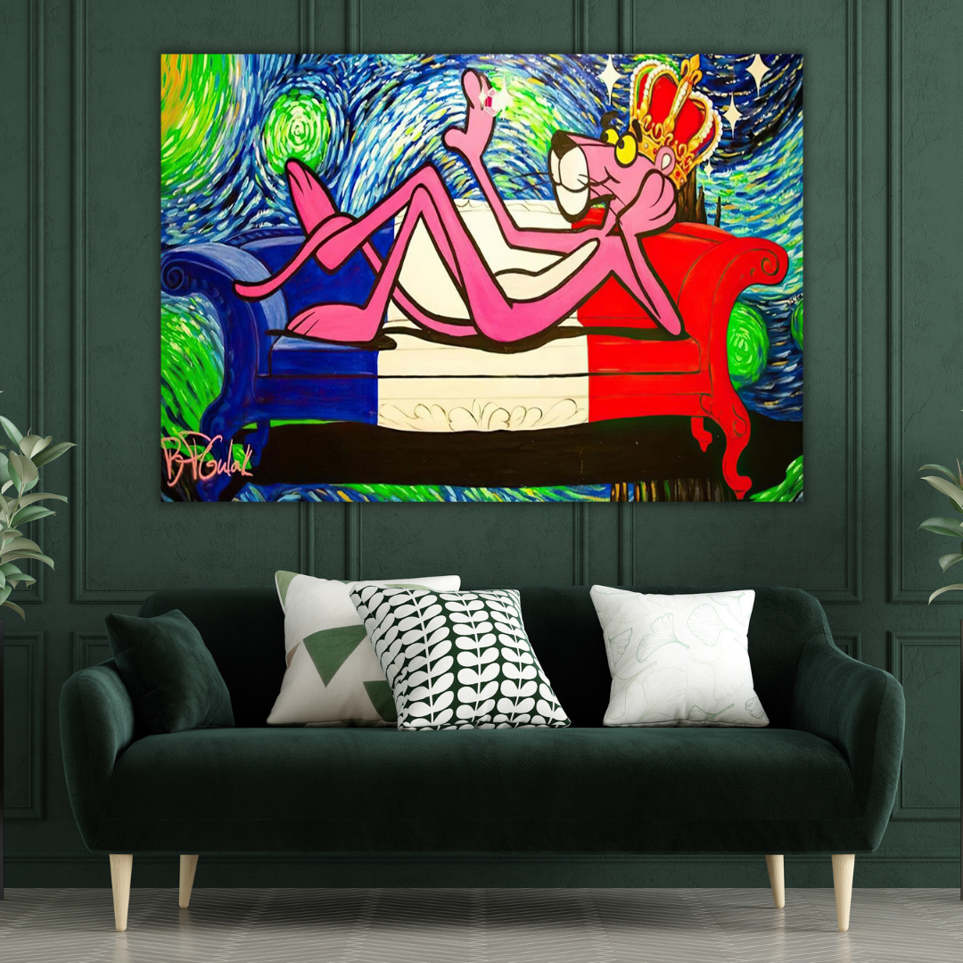 King: Pink Panther Wall Art Canvas Print - Vibrant Pop Art Decor for Living Room, Bedroom & Office - Unique Gift for Cartoon Lovers
