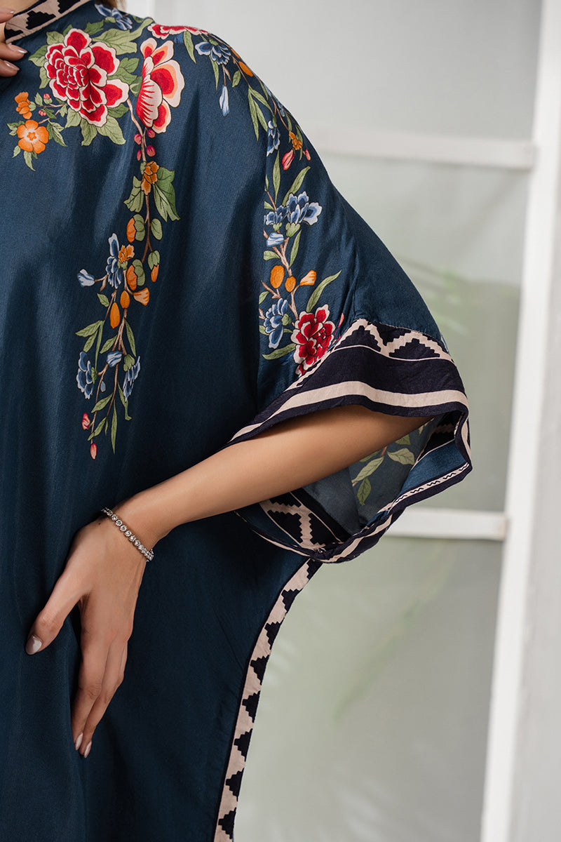Blue Azure Silk Printed Shirt for Women - Elegant Floral Design, Comfortable & Breathable - Perfect for Office, Party & Special Occasions