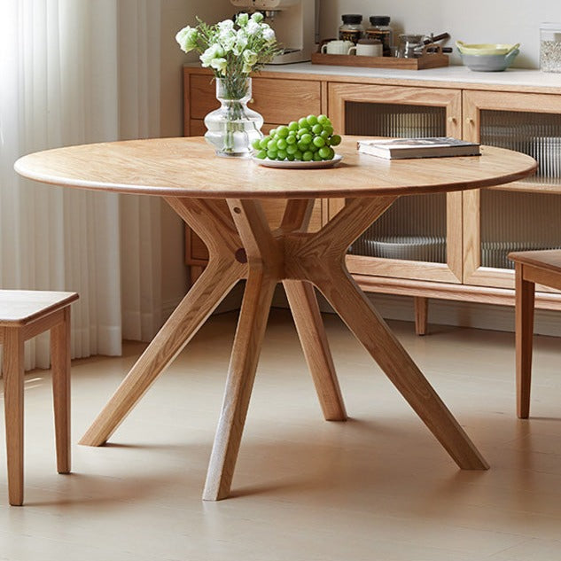 Solid Oak Wood Round Dining Table - 42 Inch Farmhouse Kitchen Table for 6 - Perfect for Family Gatherings & Dinner Parties