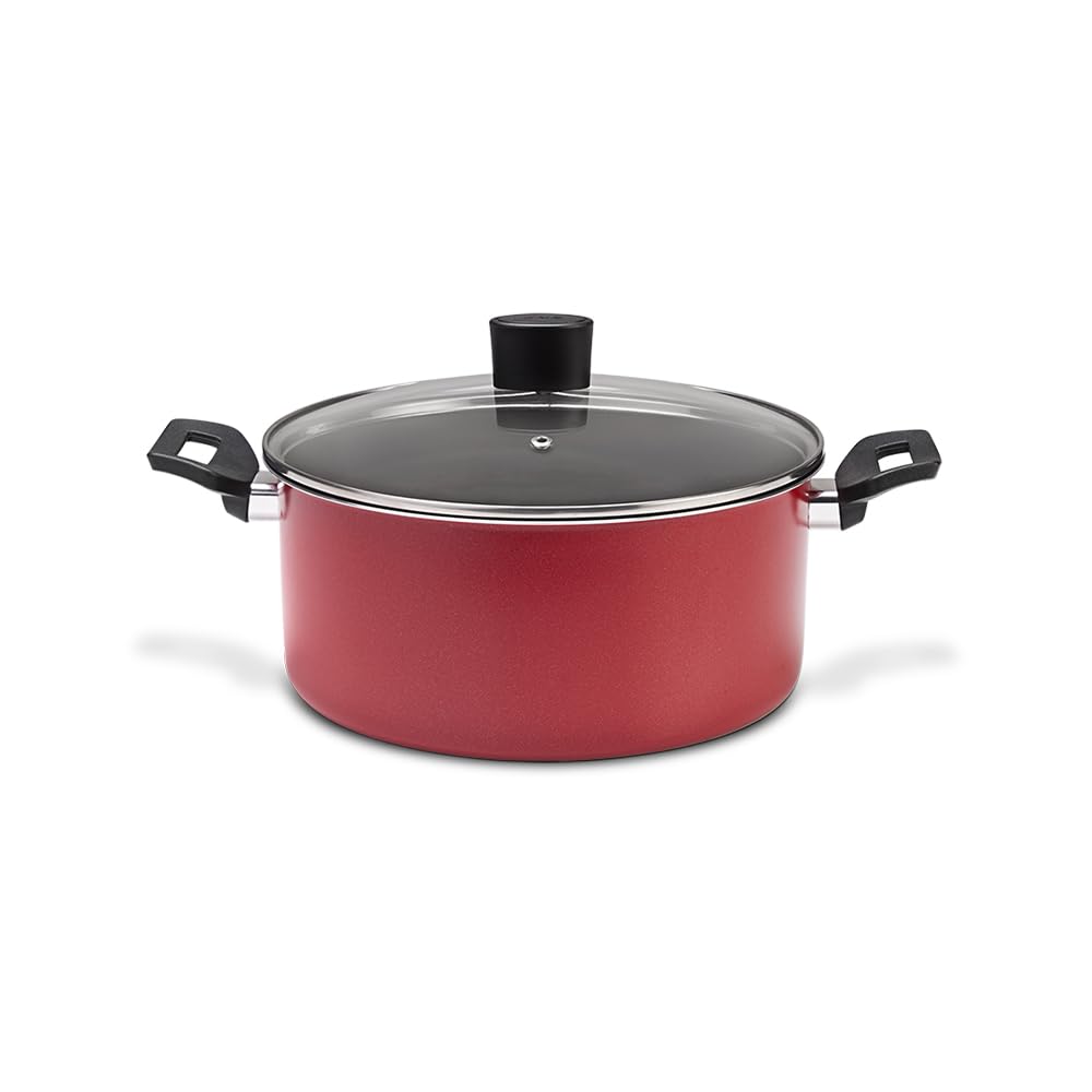 Brinox 7-Piece Nonstick Cookware Set with Glass Lids - Red Garlic Design, Perfect for Sautéing, Frying & Everyday Cooking