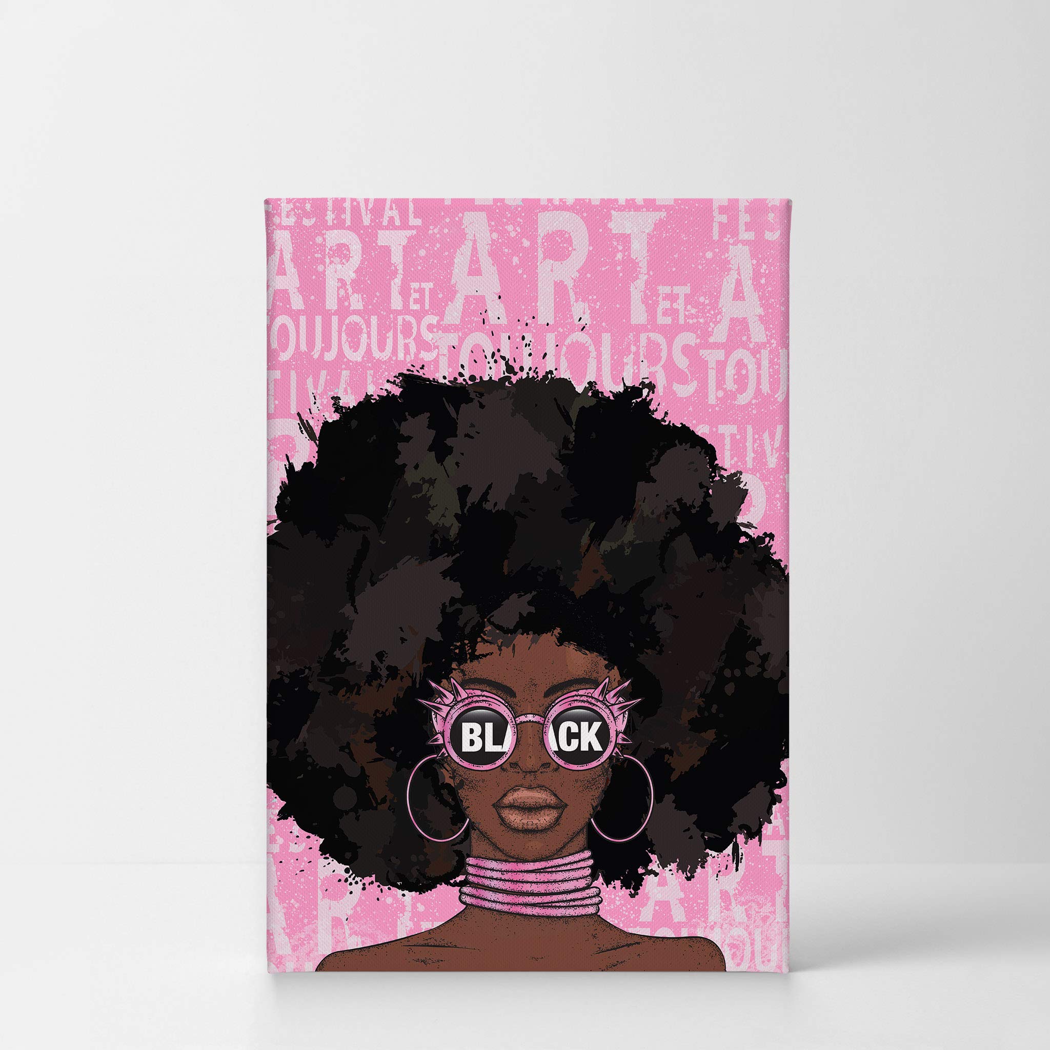African American Wall Art - Black Art Canvas Prints 12x8 - Black Girl Wall Decor, Pink Pop Art & African Art for Living Room, Bedroom & Office