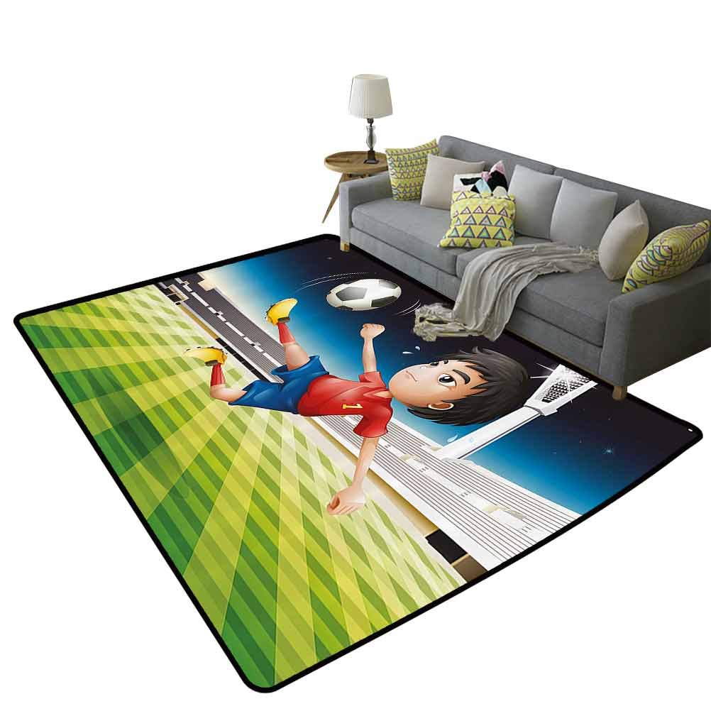 Kids Football Player Rug - Non-Slip Play Mat for Boys Room, 3'x5' (90x150cm) Multicolor Stadium Soccer Championship Design - Perfect for Bedroom, Playroom & Nursery Decor