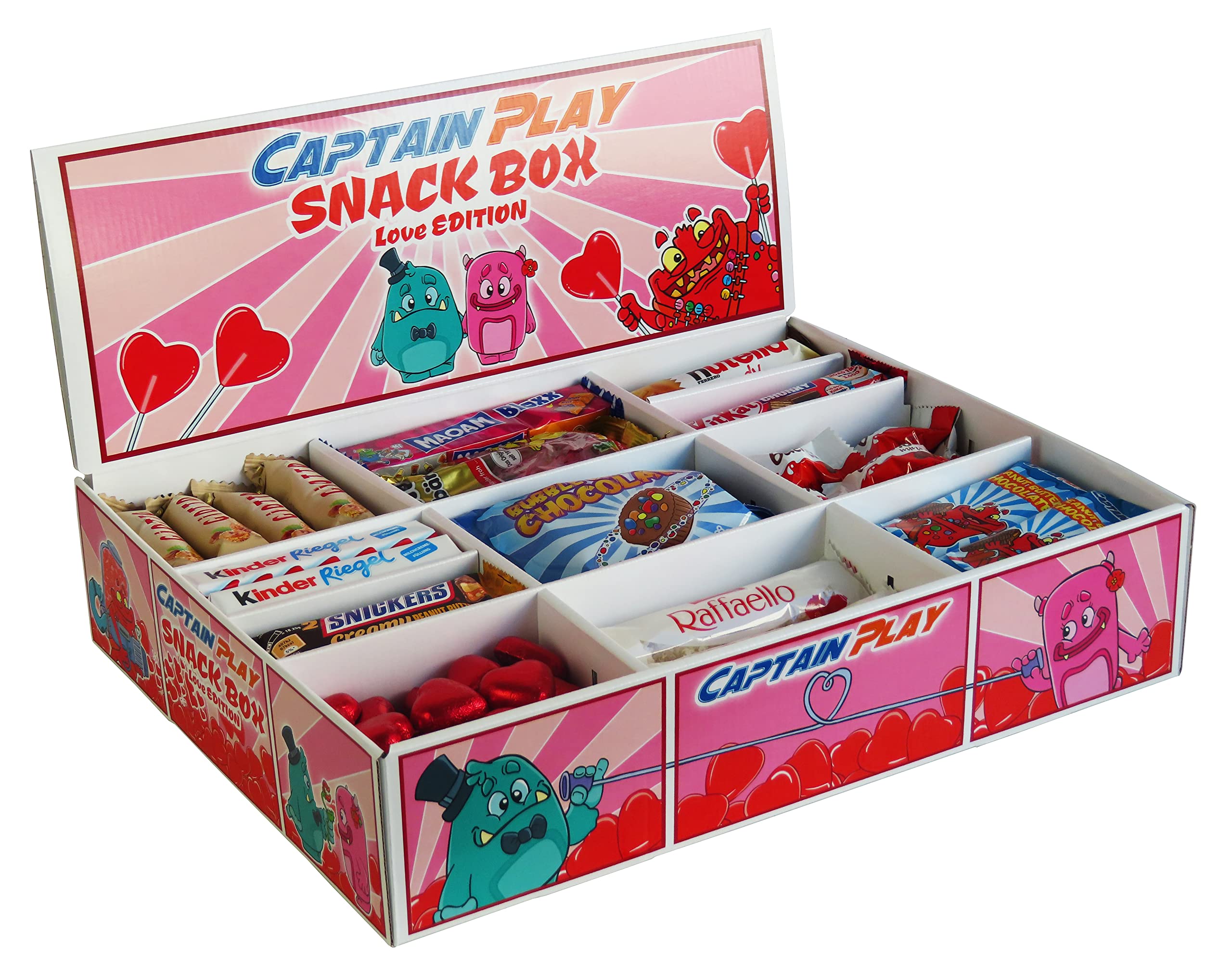 CAPTAIN PLAY | Love Edition Snack Box with Chocolate Bars, Candies & Treats | 2.3kg Candy Gift Box for Valentine's Day, Anniversary & Romantic Surprises