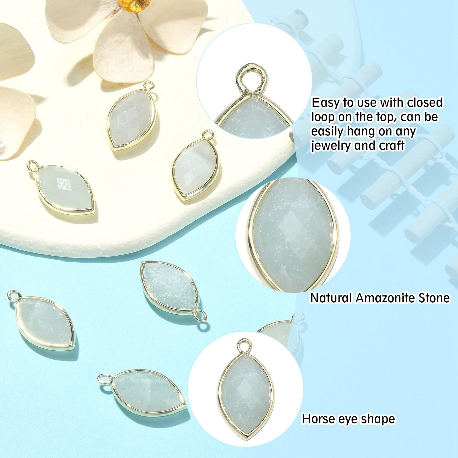 10Pcs Natural Amazonite Horse Eye Charms - Healing Stone Connectors for Jewelry Making DIY (Bracelets, Necklaces, Earrings) - KitBeads Gemstone Beads for Spiritual Healing & Crafting