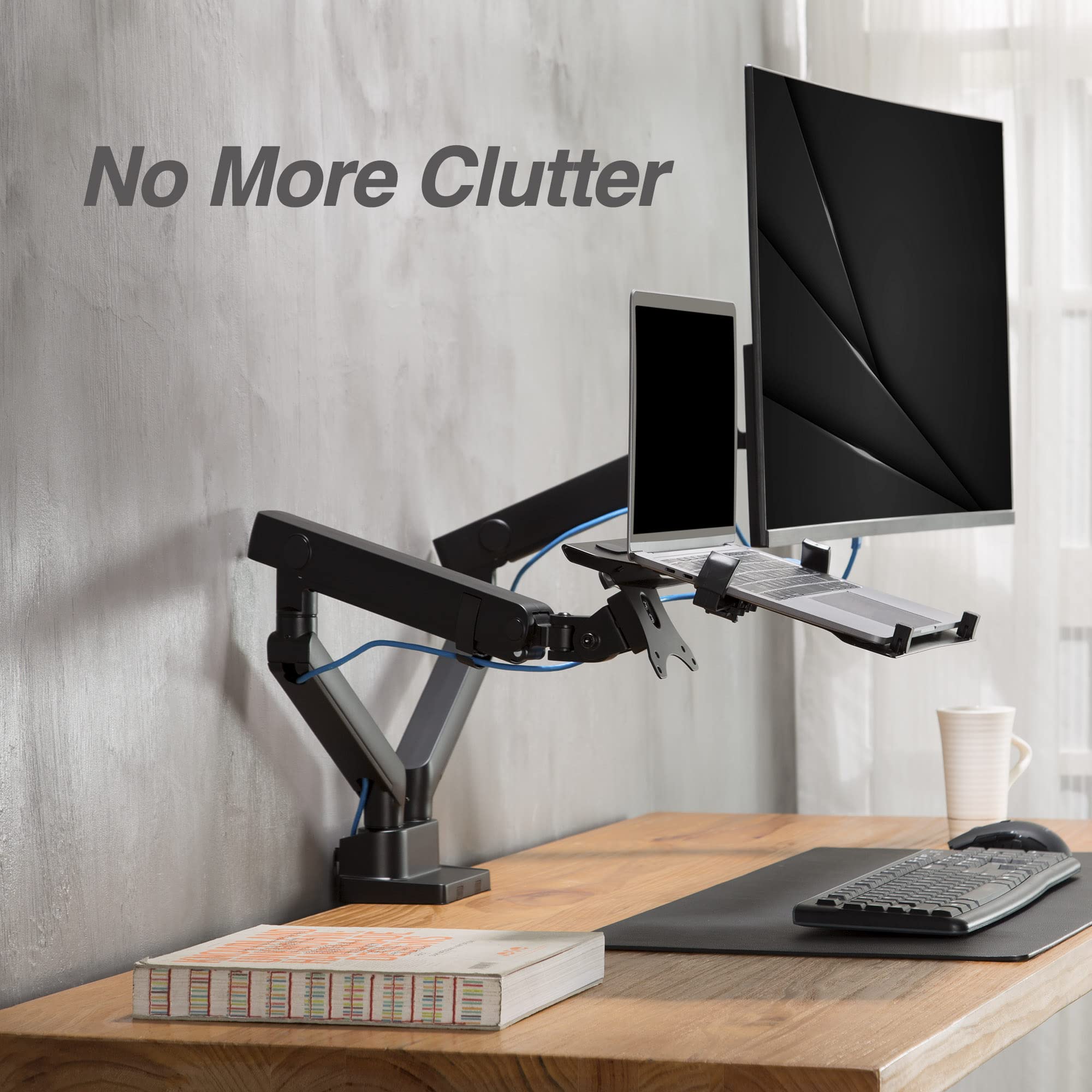 AVLT Dual Monitor and Laptop Stand - Adjustable Full Motion Arm Mount for 15.6