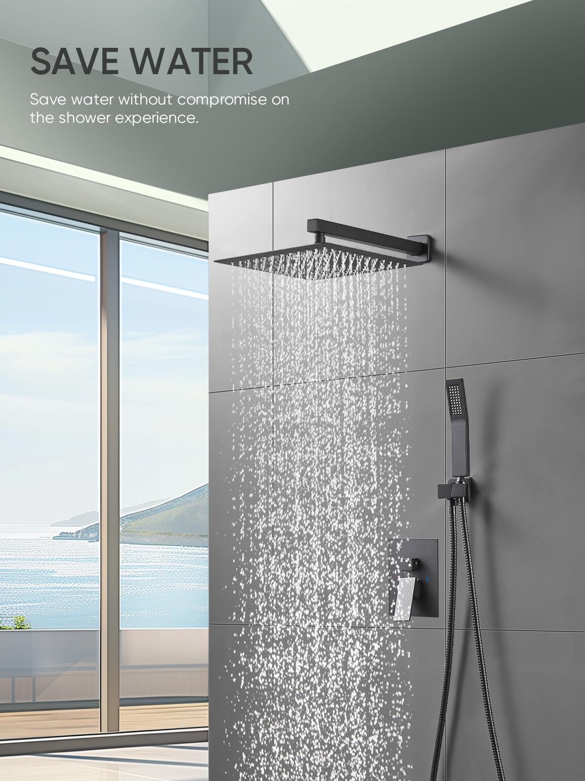 Premium Matte Black Shower System - 10