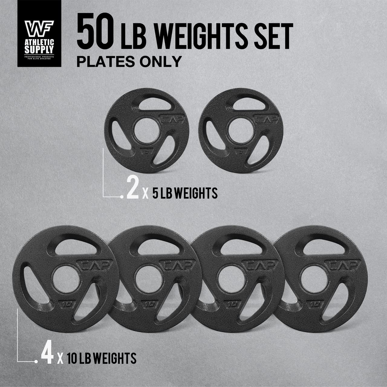 CAPHAUS Olympic Grip Weight Plates - 2-Inch Diameter Collar, 3-Hole Design for Comfortable Lifting - Perfect for Home Gym, CrossFit & Strength Training